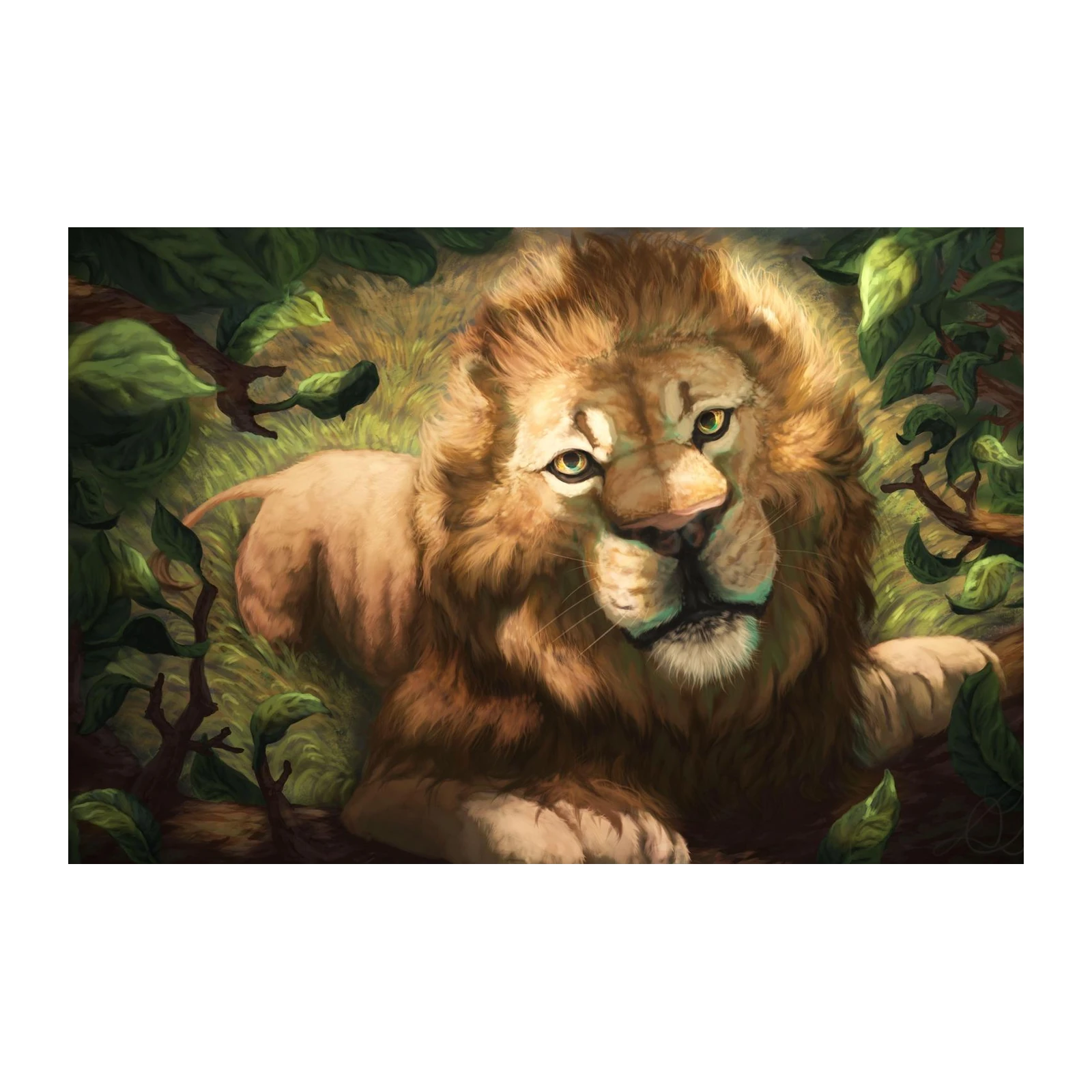 Majestic Lion in Lush Forest Wall Art