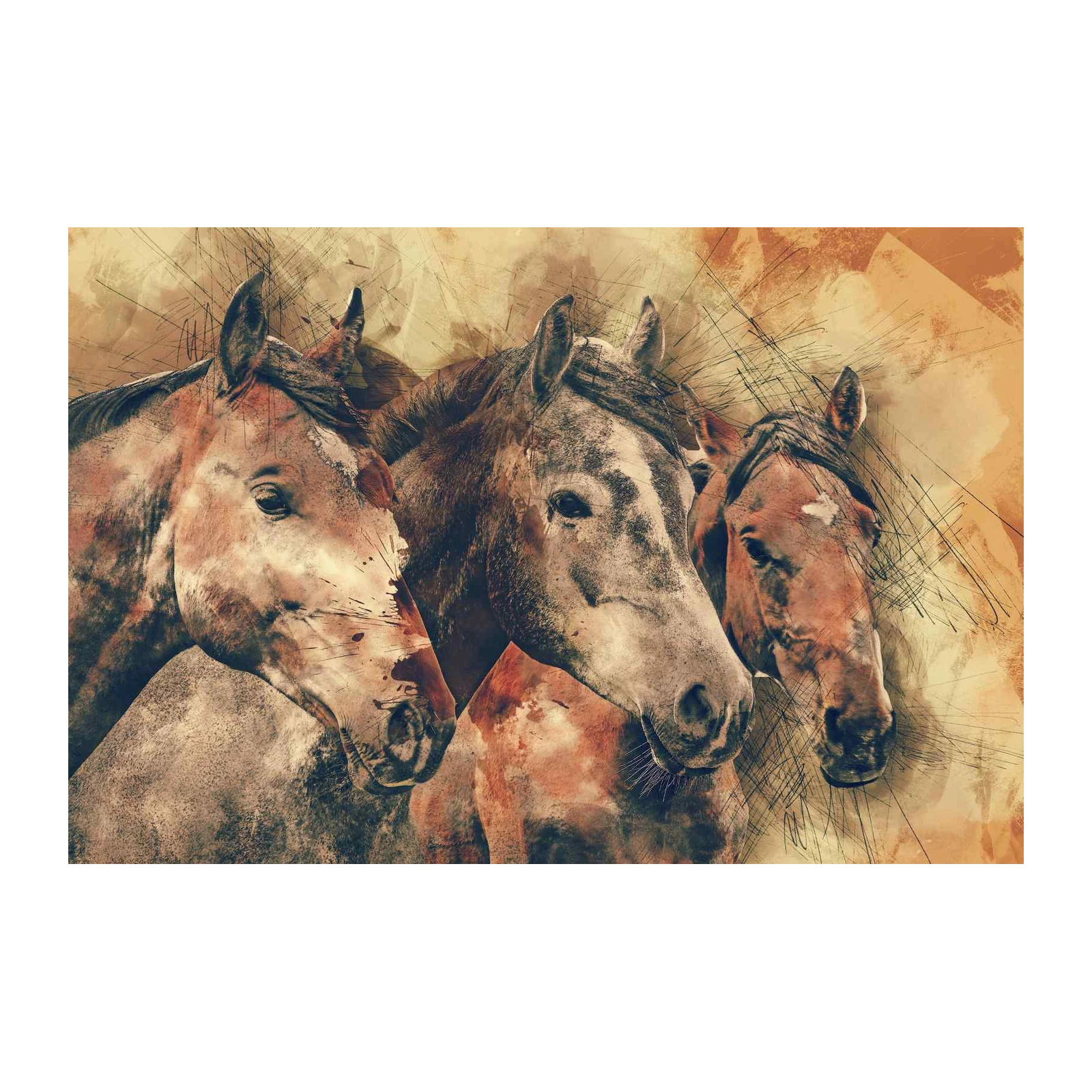 Rustic Trio Horse Portrait Wall Art