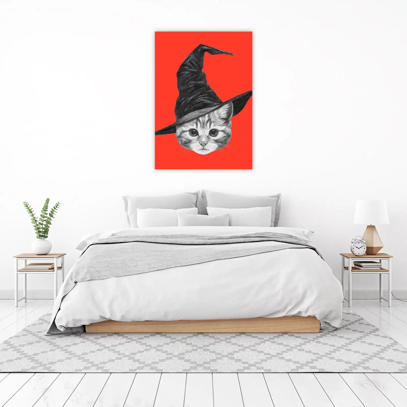 Whimsical Witch Cat Portrait Wall Art