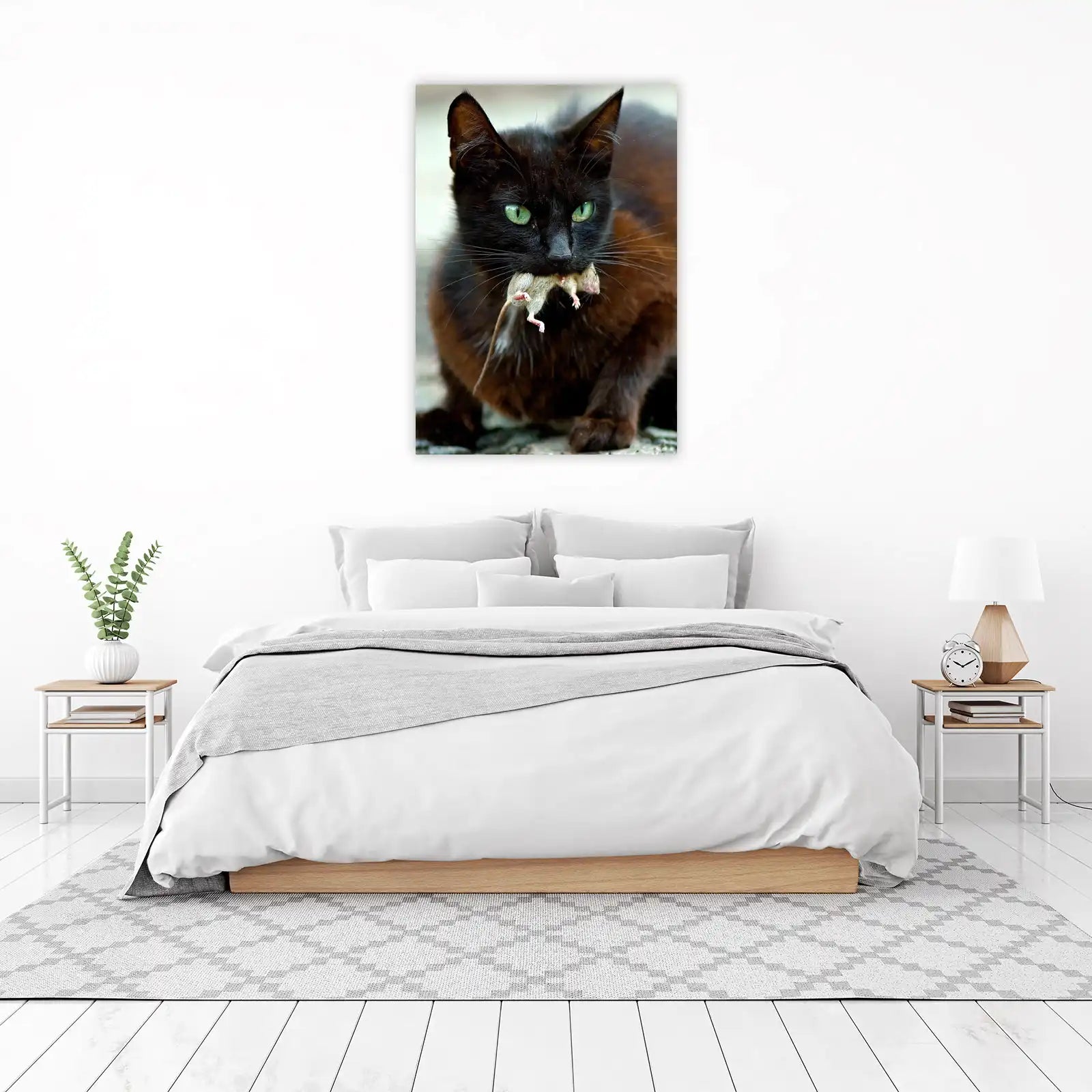 Mysterious Black Cat with Green Eyes Wall Art