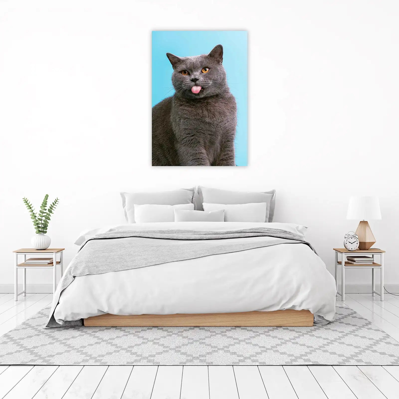 Funny Grey Cat Sticking Tongue Out Wall Art