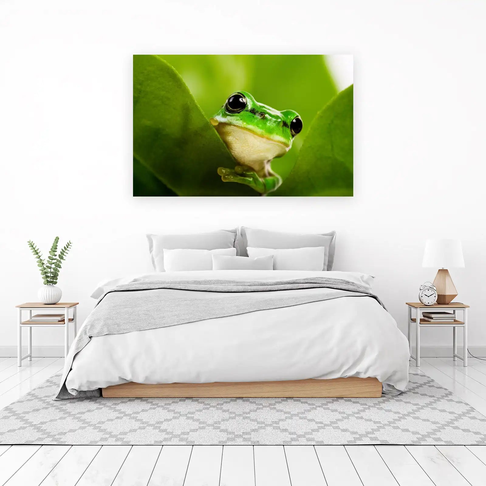 Vibrant Green Frog Peek Wall Art
