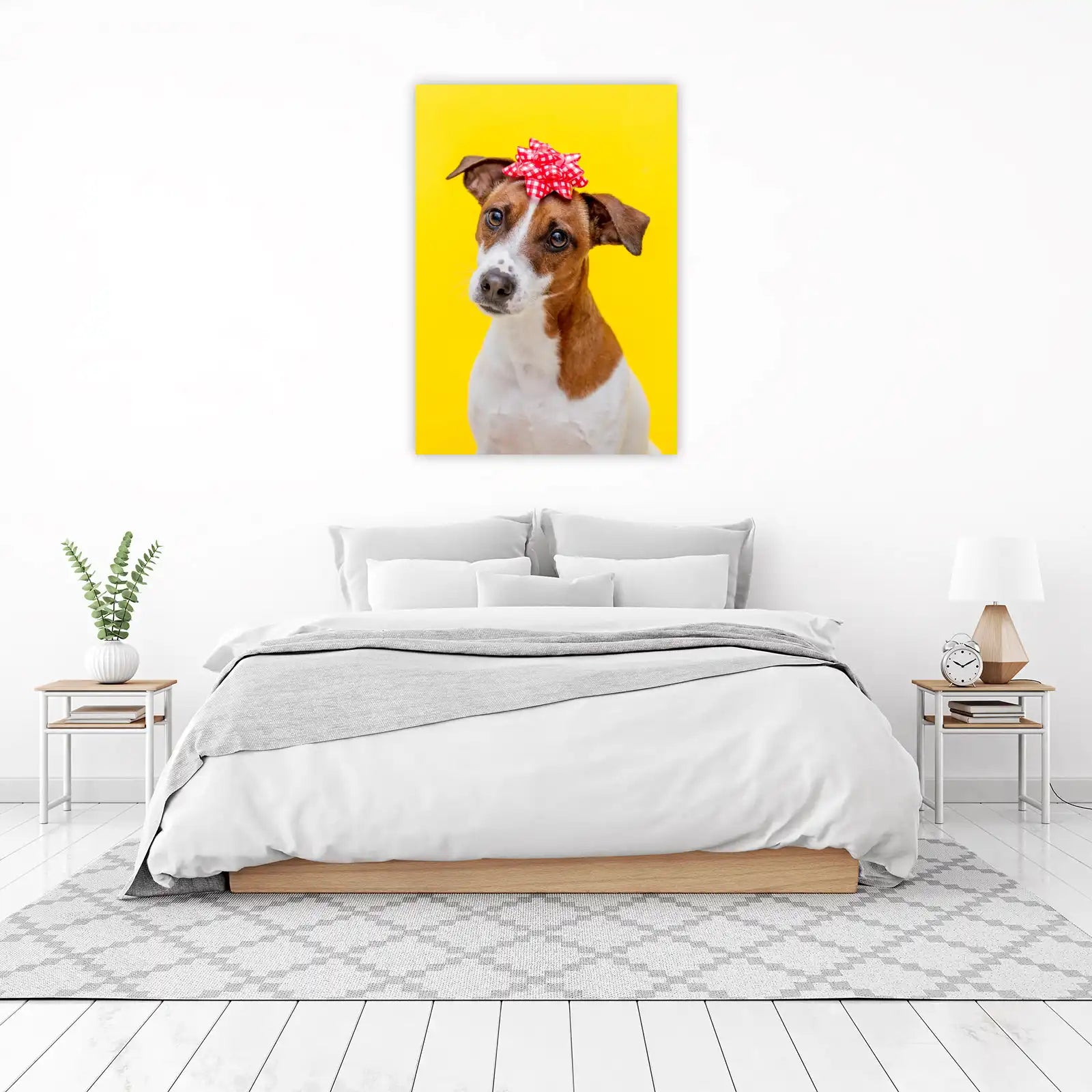 Adorable Jack Russell Dog with Red Bow Wall Art