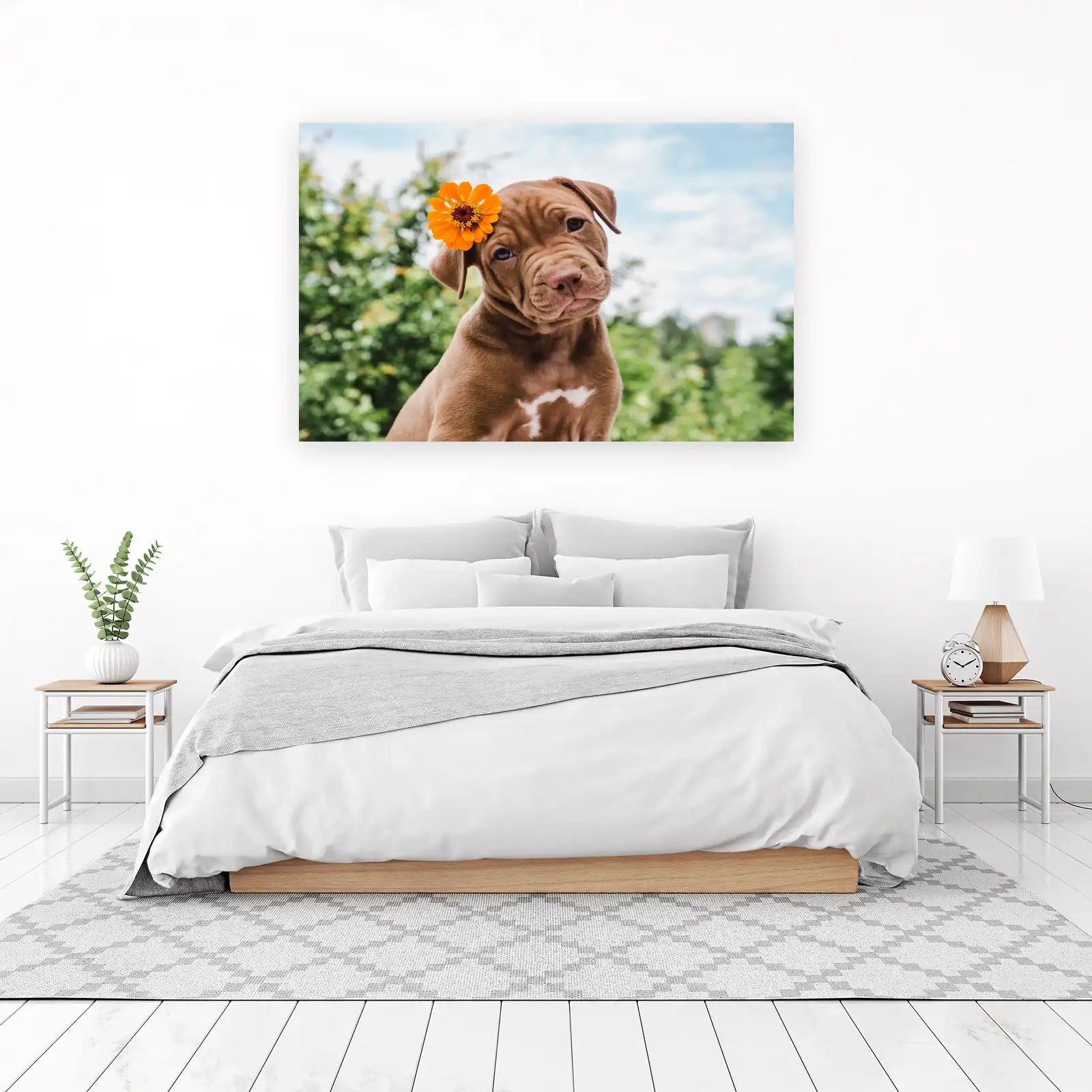 Adorable Puppy with Flower Wall Art
