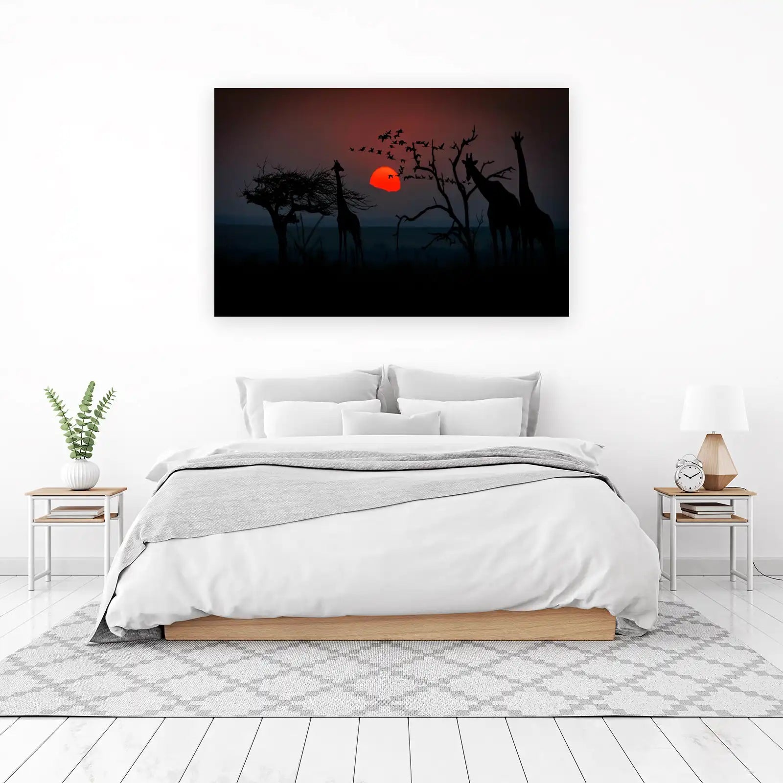 African Sunset Giraffes & Birds Wall Art