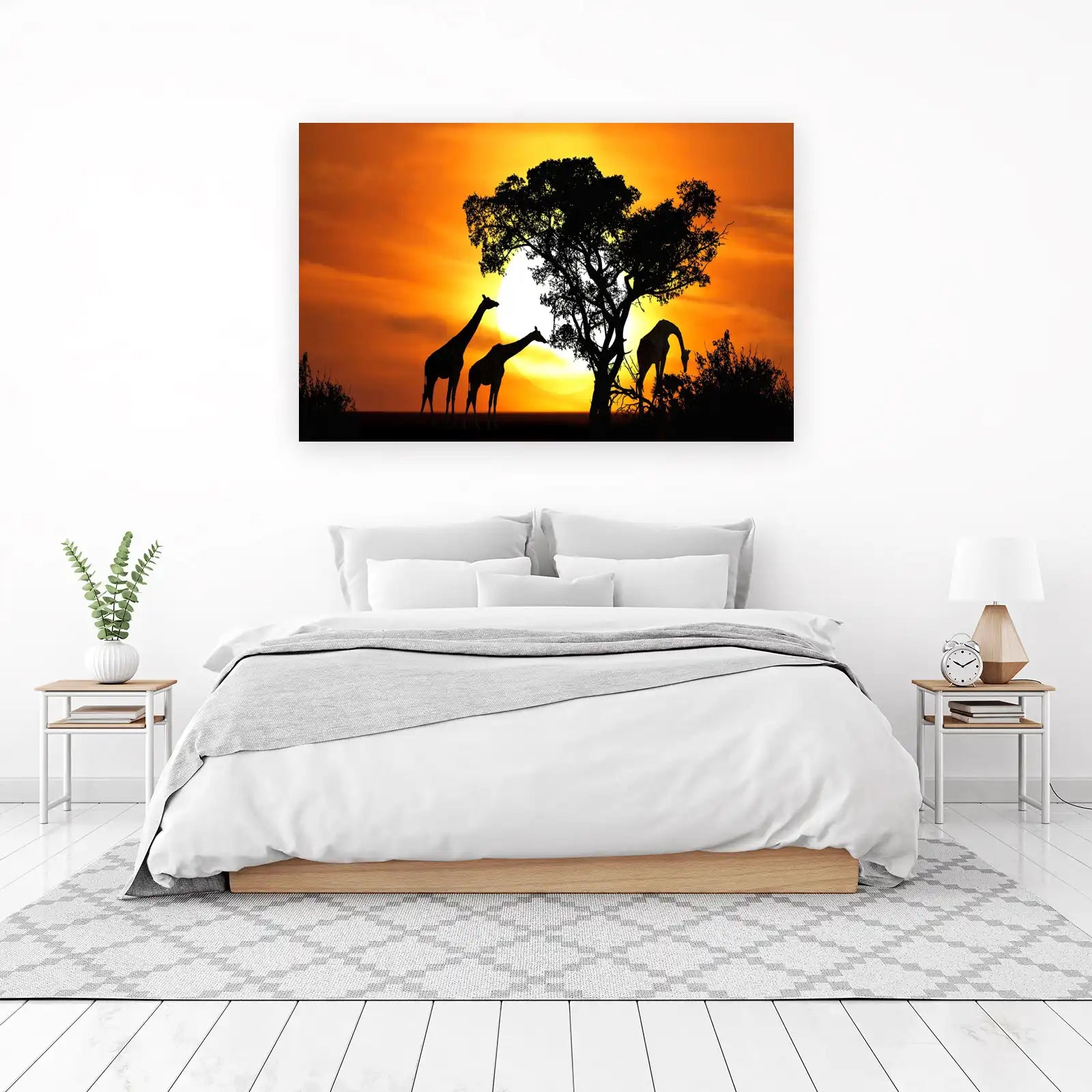 Serene Giraffes Sunset African Savannah Wall Art
