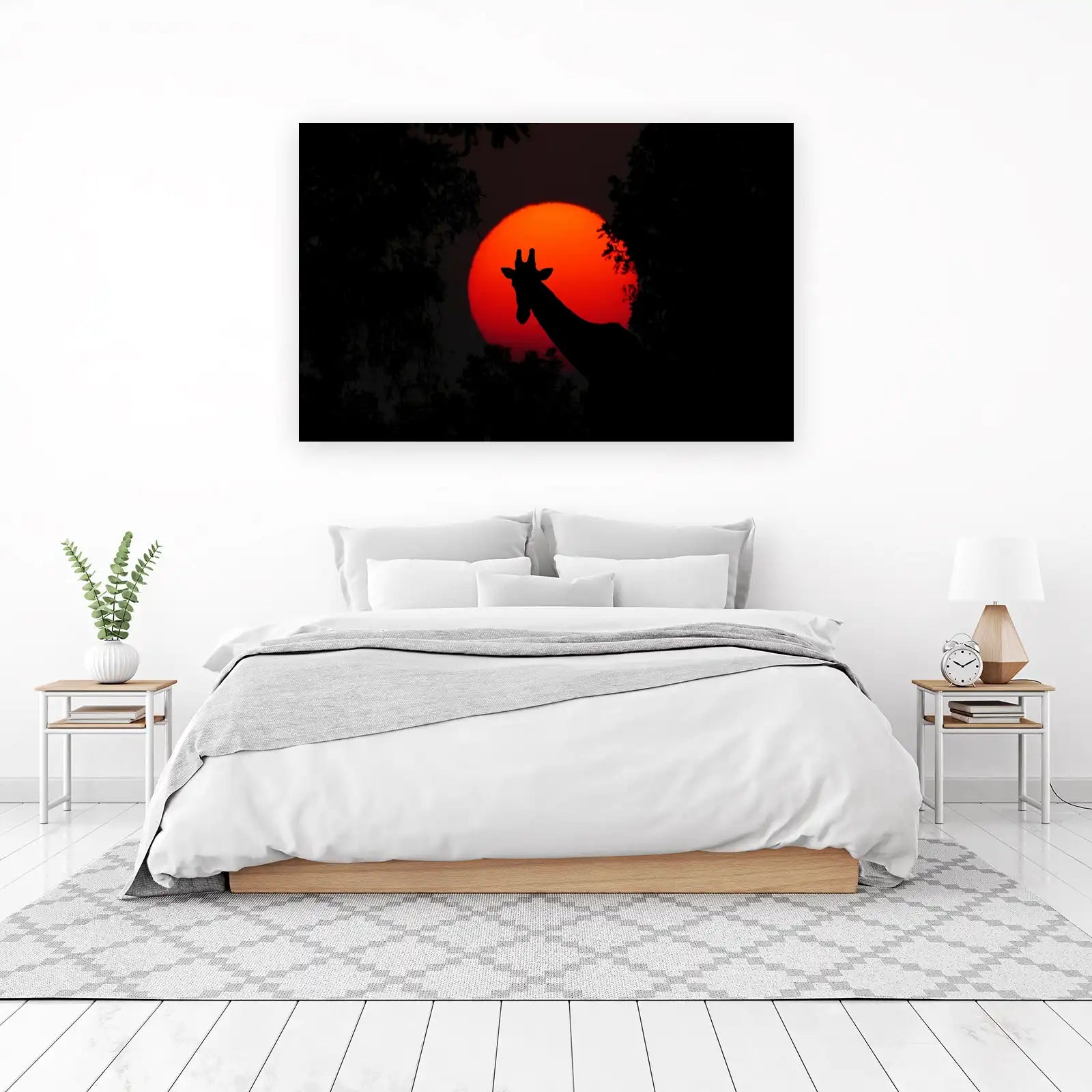 Majestic Giraffe Sunset Silhouette Wall Art