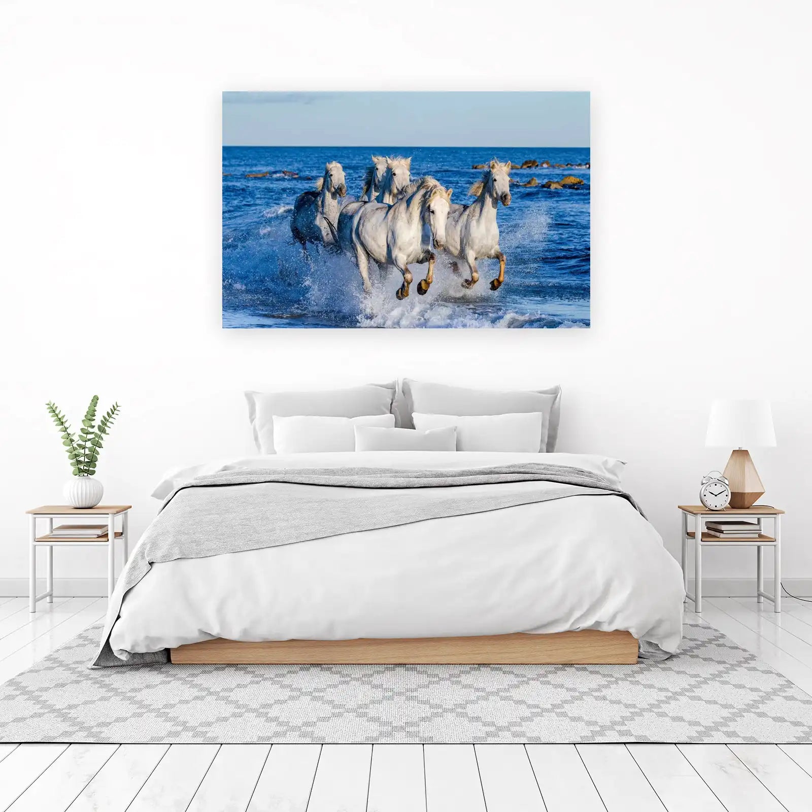 Majestic White Horses Galloping Beach Wall Art