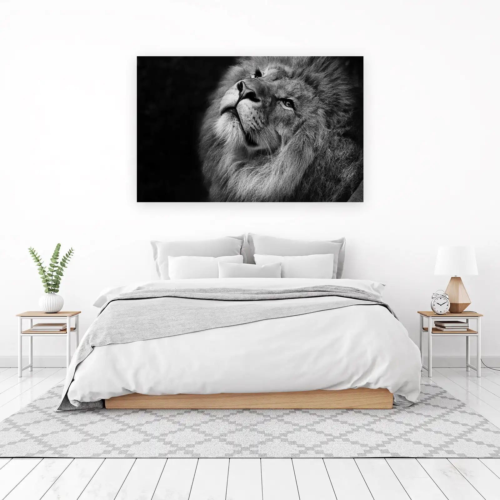 Majestic Lion Close-up Black and White Wall Art