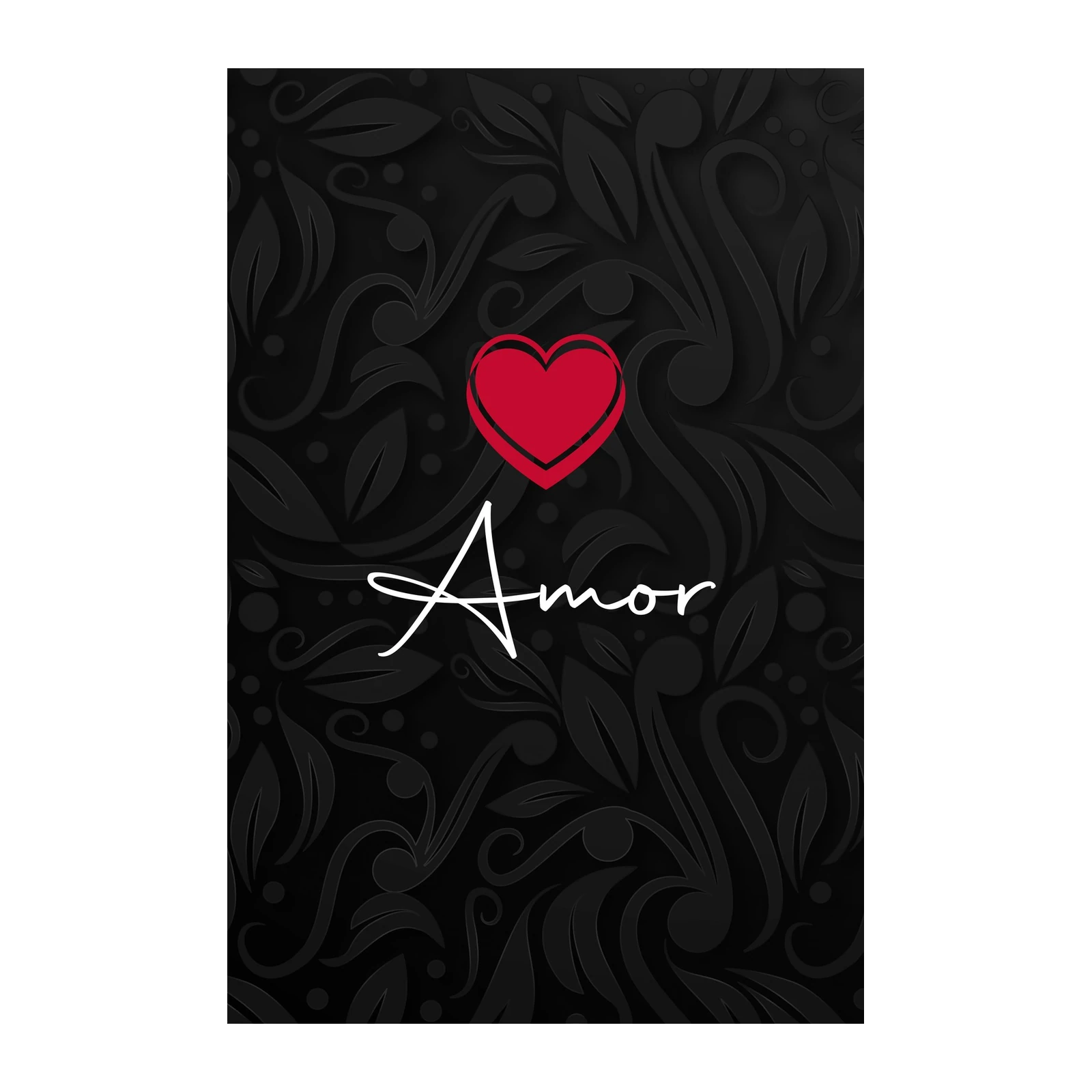 Elegant Amor Heart Red Floral Black Wall Art