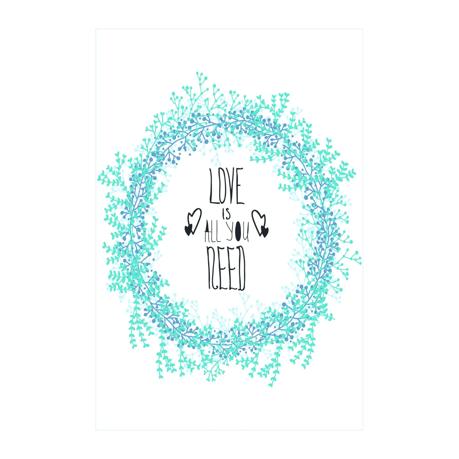 Boho Love Quote Floral Wreath Wall Art