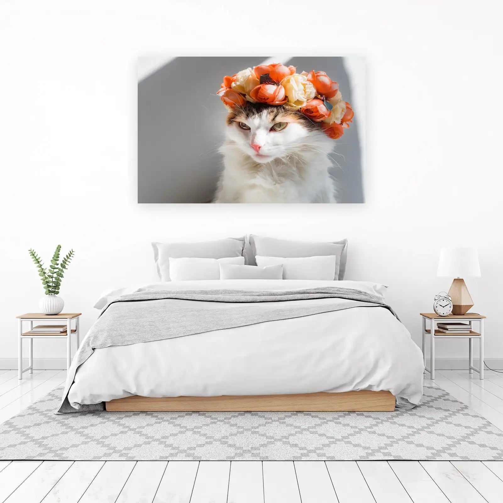 Whimsical Floral Cat Portrait Wall Art