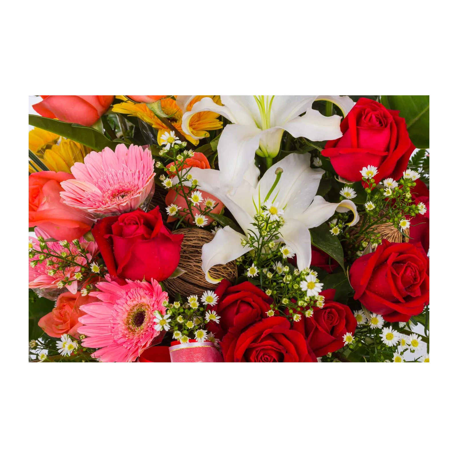Vibrant Floral Symphony Red Rose Lily Wall Art