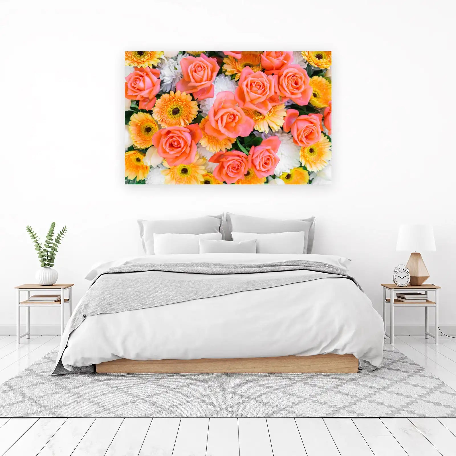 Coral Rose & Daisy Bouquet Wall Art