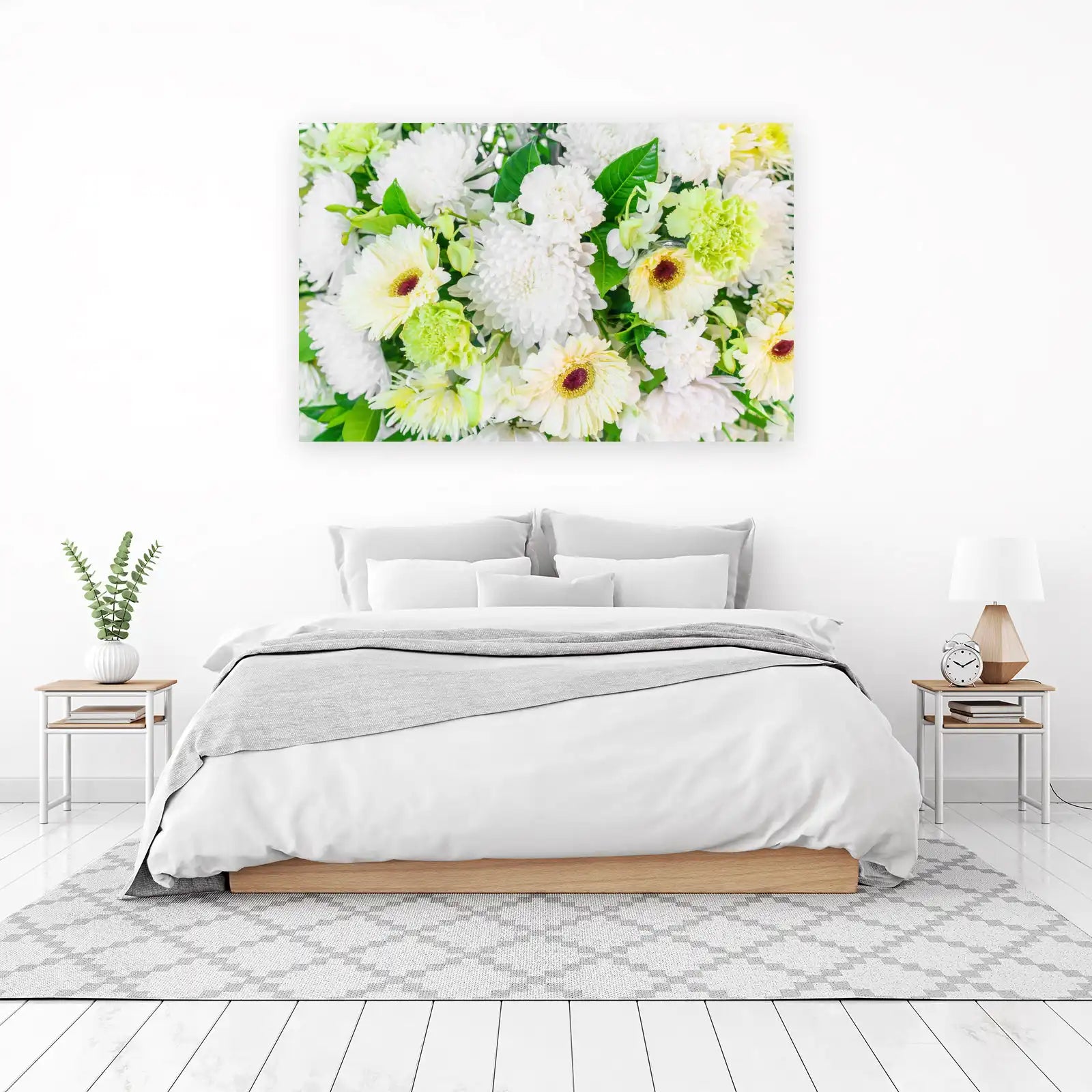 Serene White & Green Floral Arrangement Wall Art