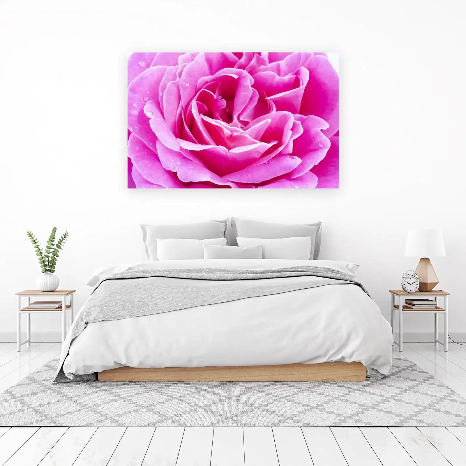 Vibrant Pink Rose Dewdrops Wall Art