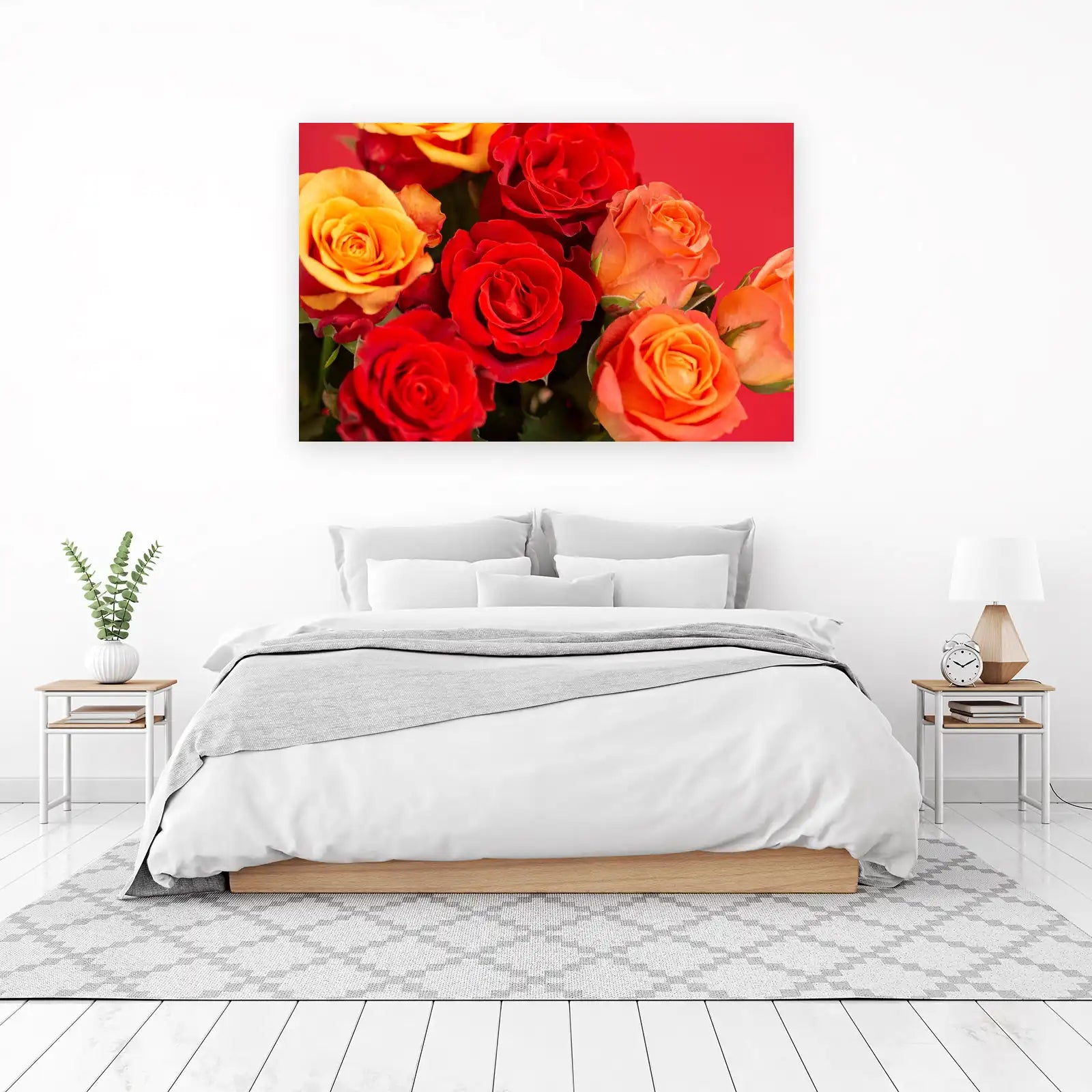Vibrant Rose Bouquet Red Orange Wall Art