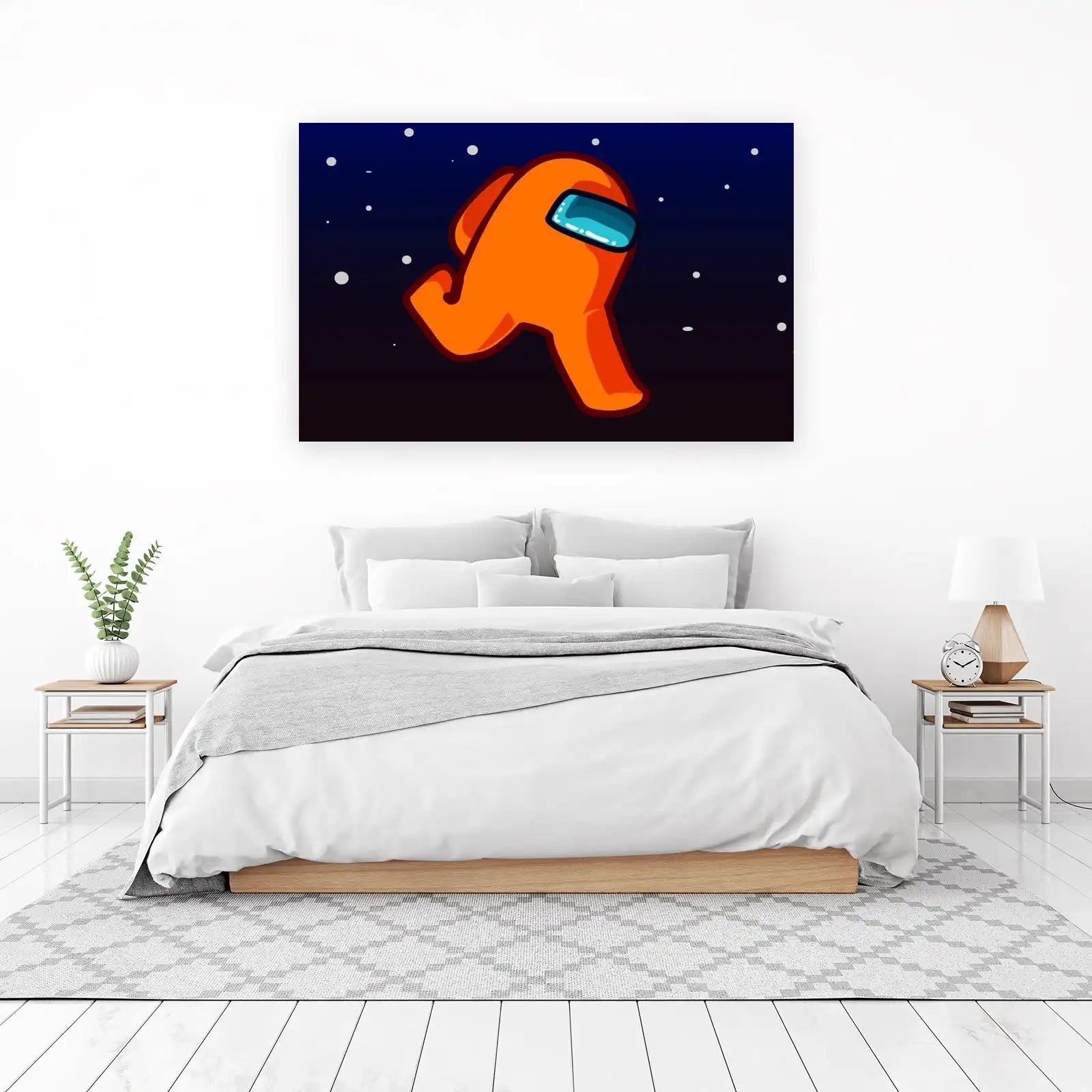 Vibrant Orange Astronaut Running in Space Wall Art