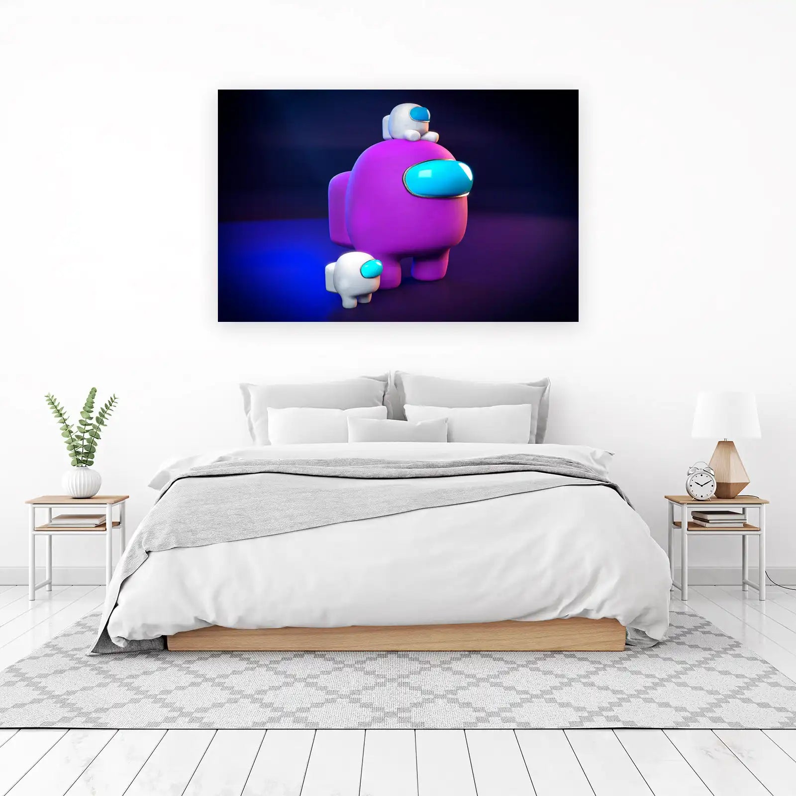 Cute Purple Crewmate with Baby Companion Wall Art