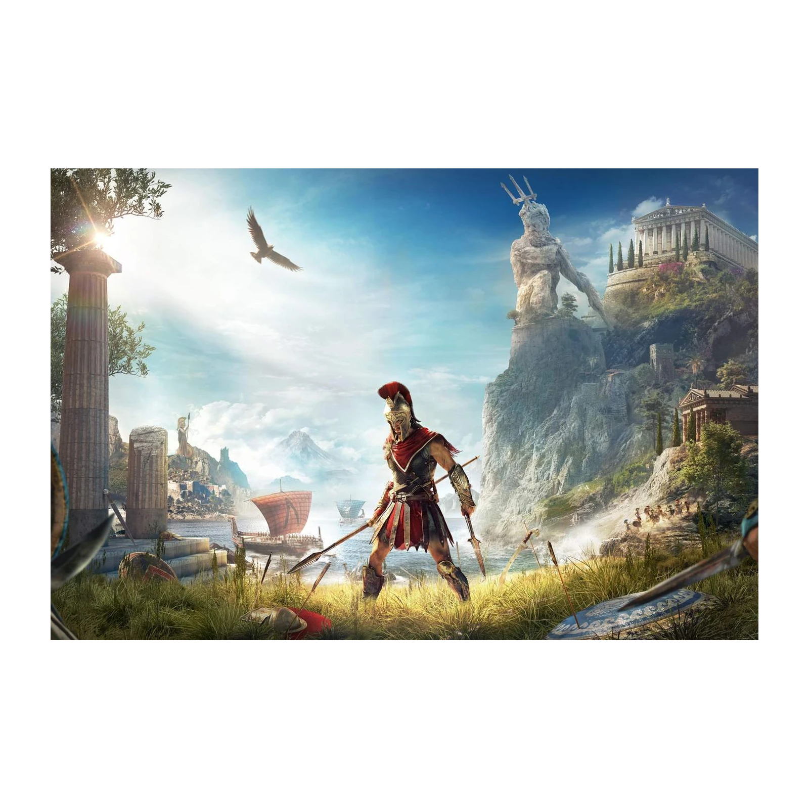 Epic Greek Warrior & Ancient Ruins Wall Art