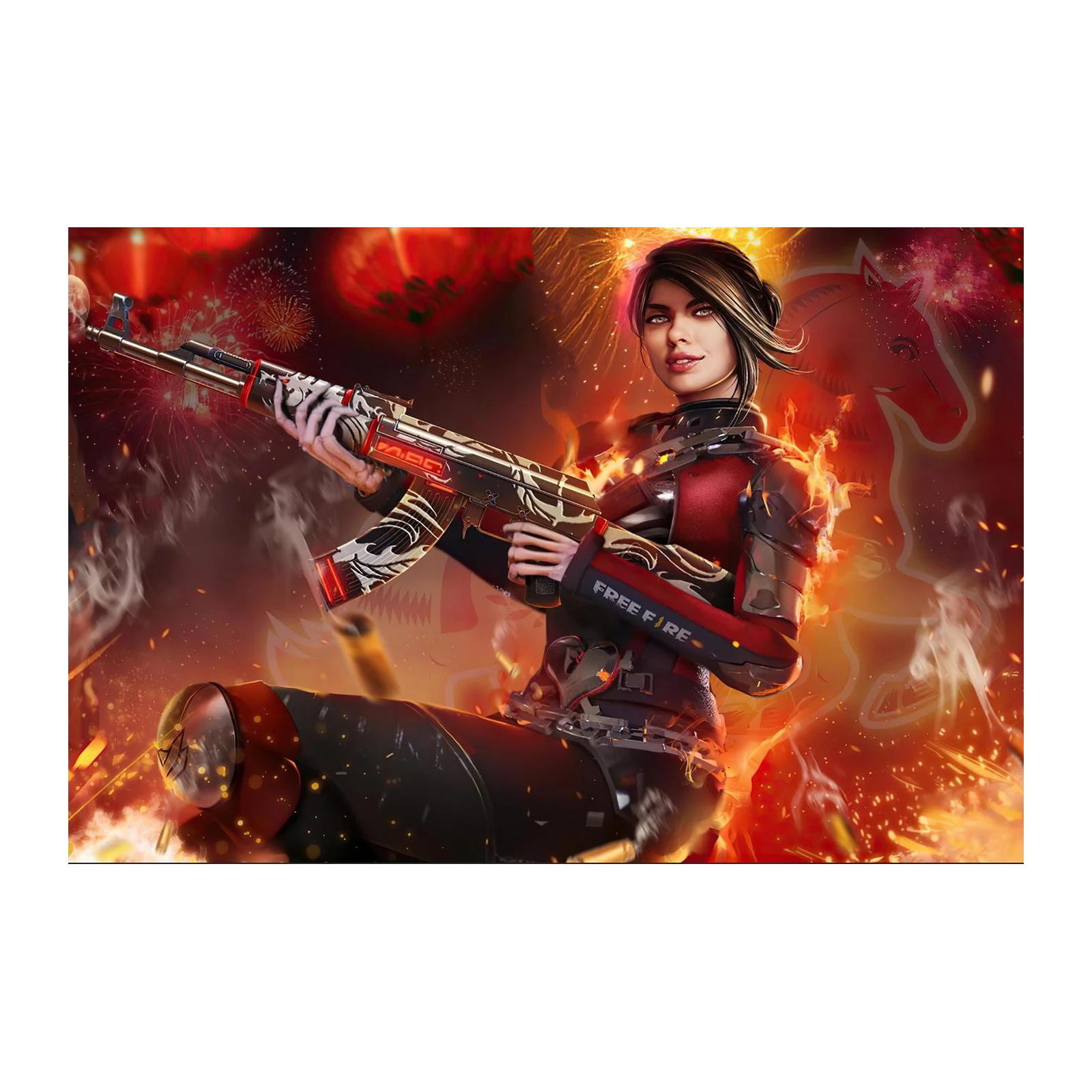 Fiery Warrior AK Free Fire Wall Art