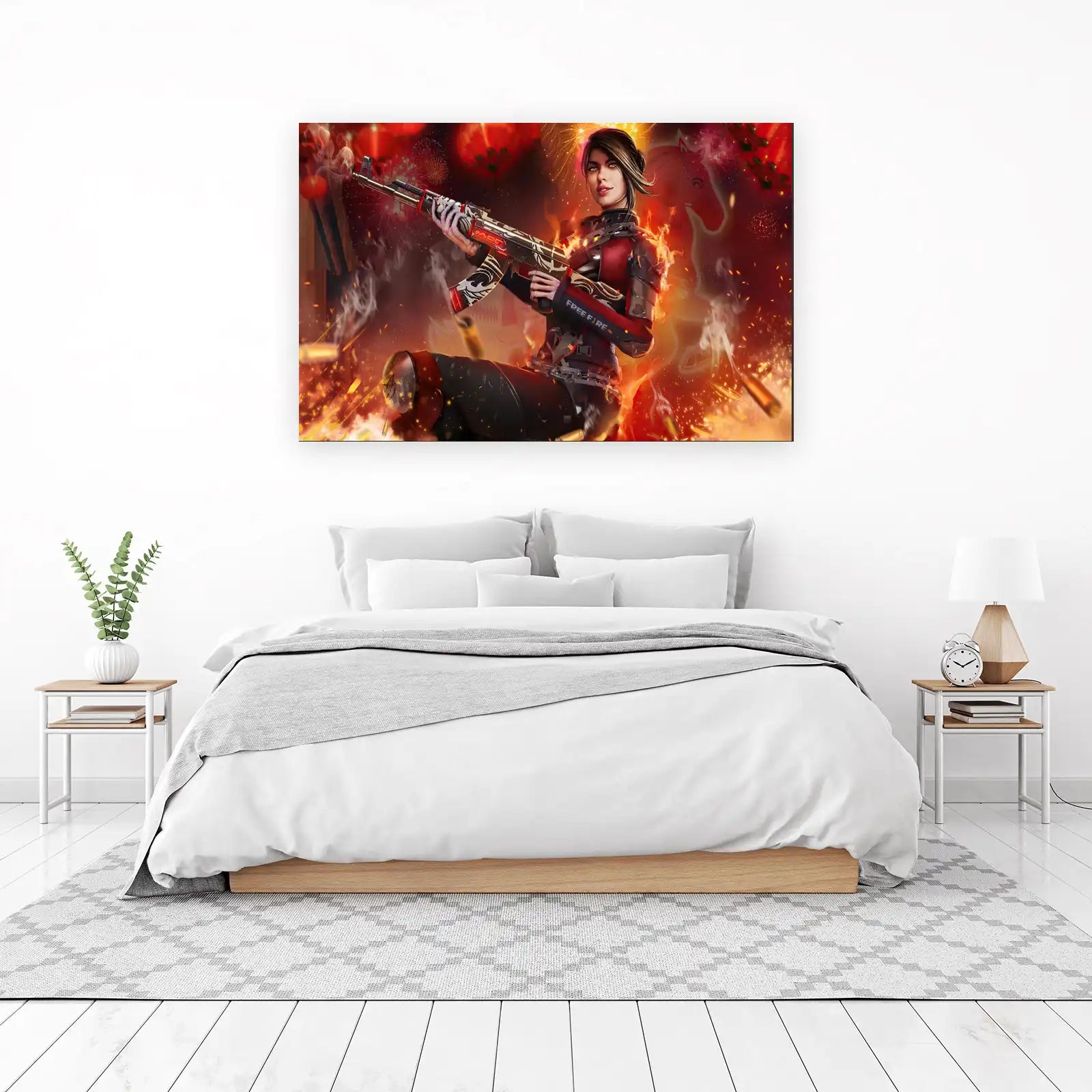Fiery Warrior AK Free Fire Wall Art