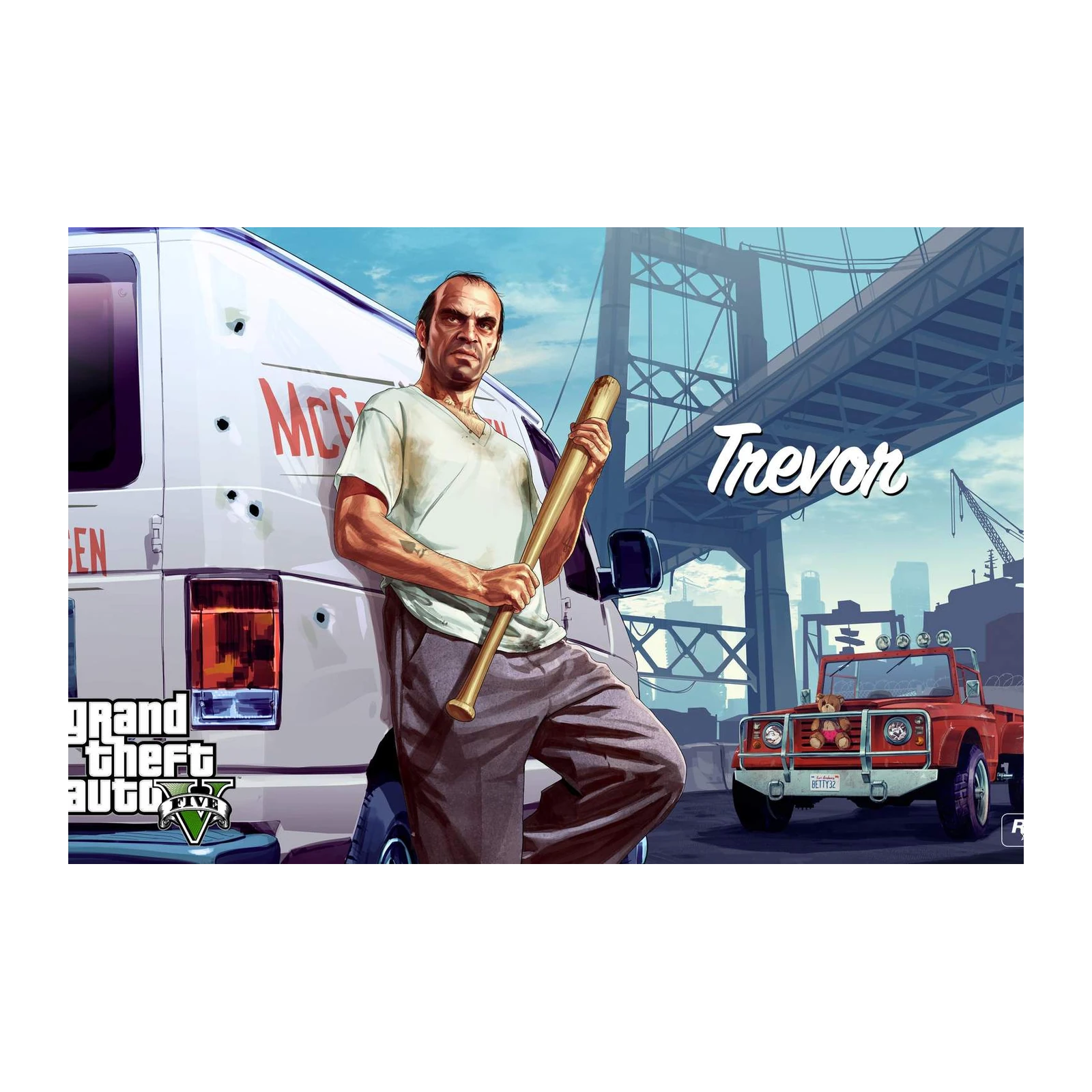 Trevor GTA V Character Baseball Bat Wall Art