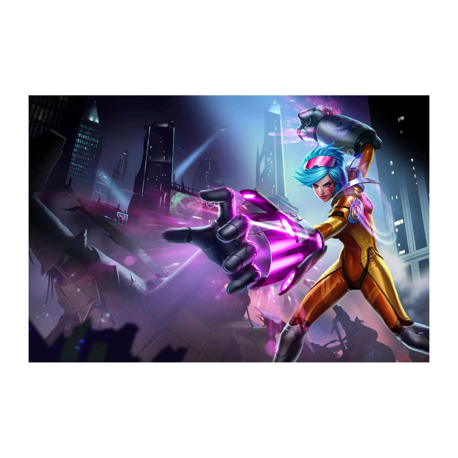 Cyberpunk Warrior Girl Neon Art Wall Art