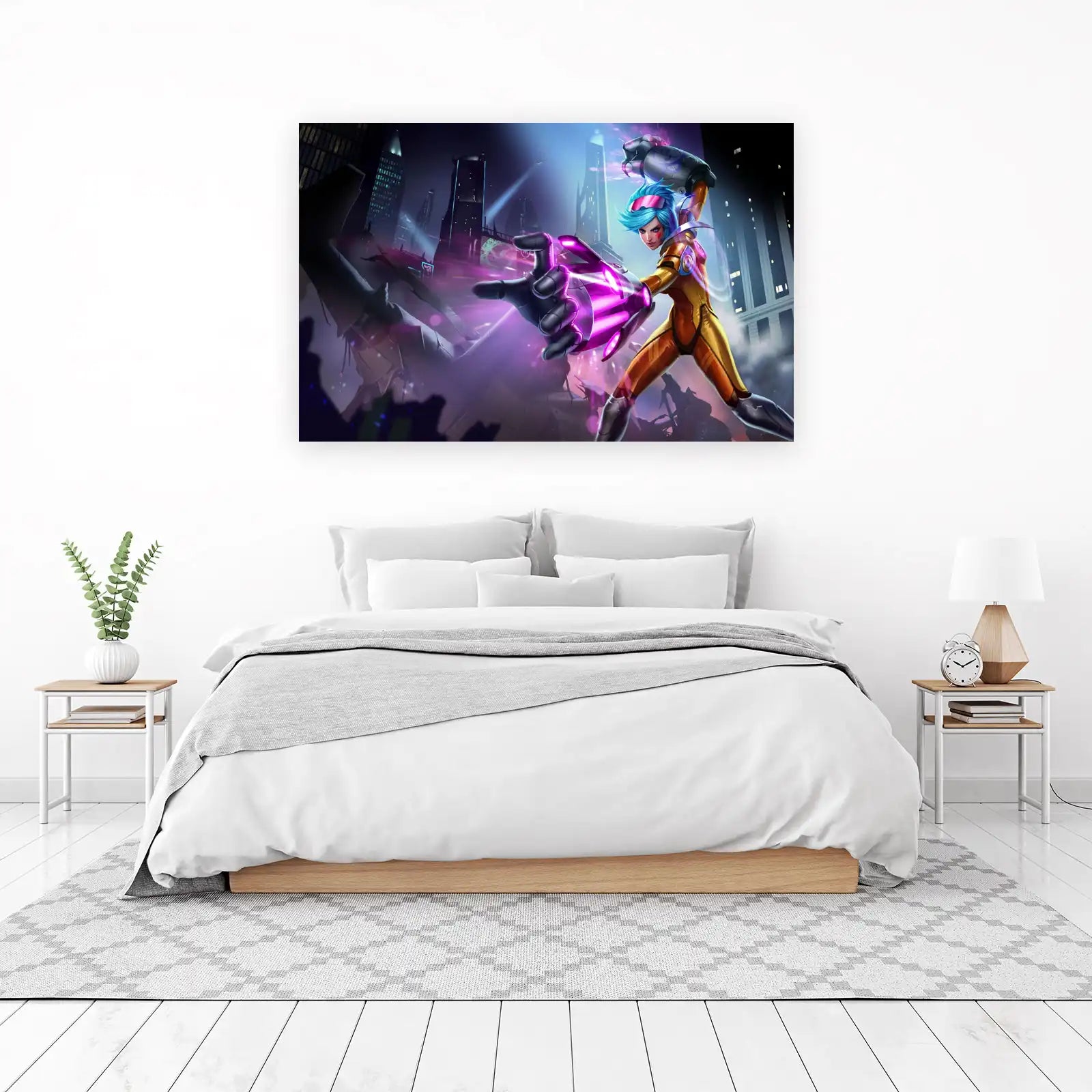 Cyberpunk Warrior Girl Neon Art Wall Art