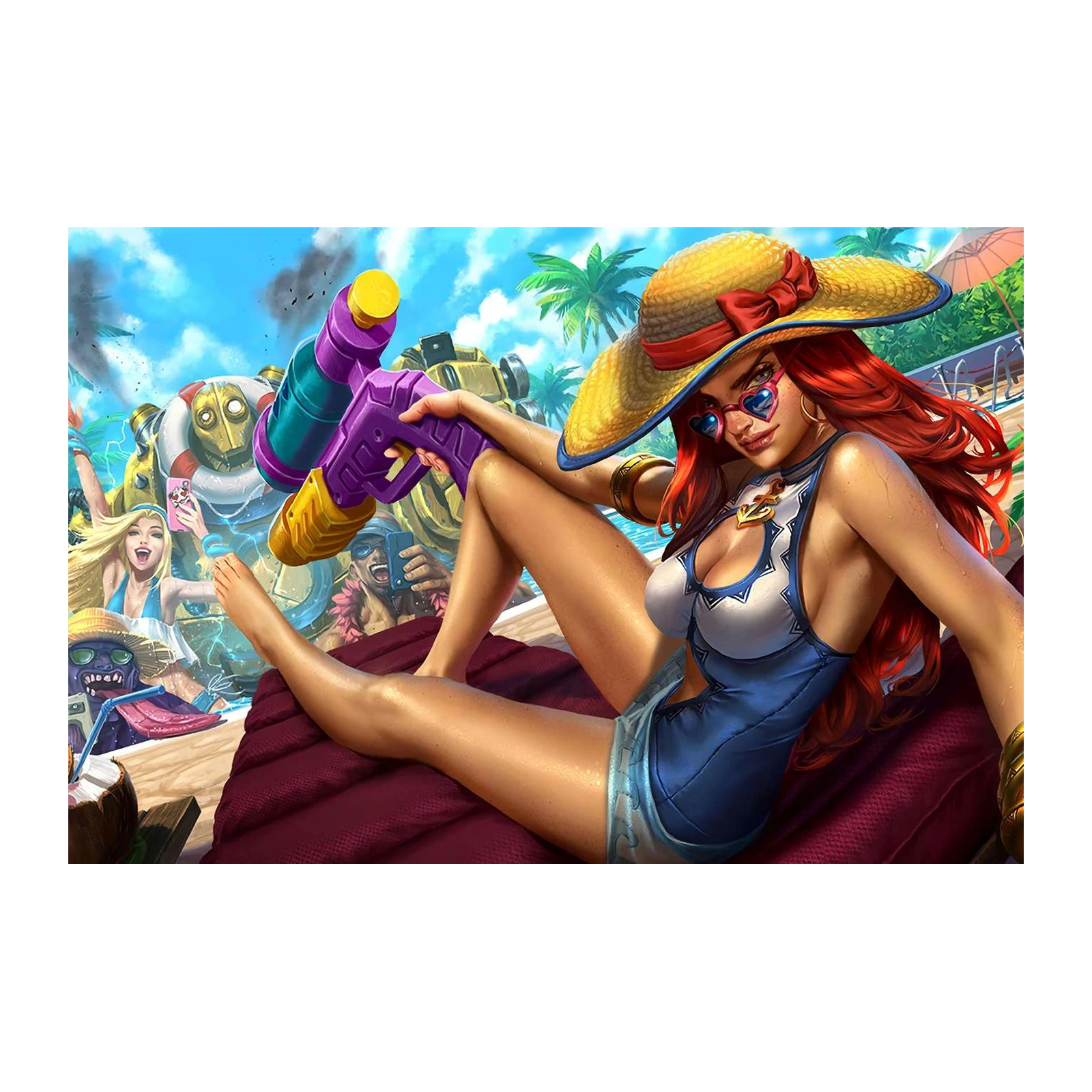 Summer Fun Anime Pool Party Wall Art