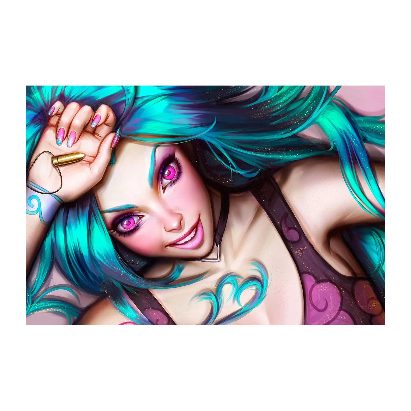 Vibrant Teal & Pink Anime Portrait Wall Art