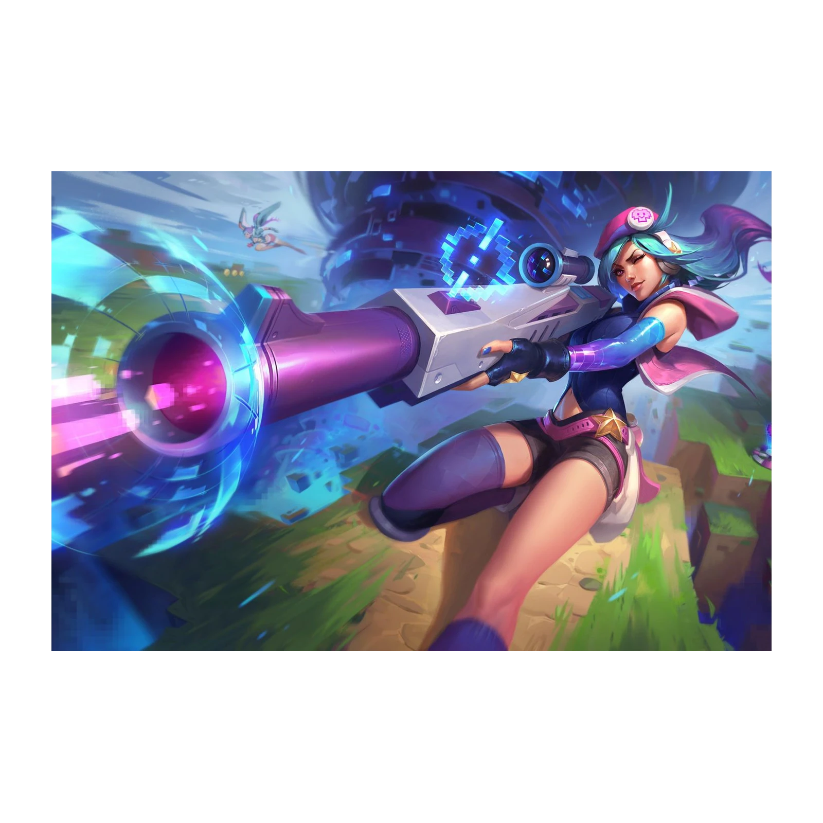 Neon Gamer Girl Futuristic Rifle Wall Art