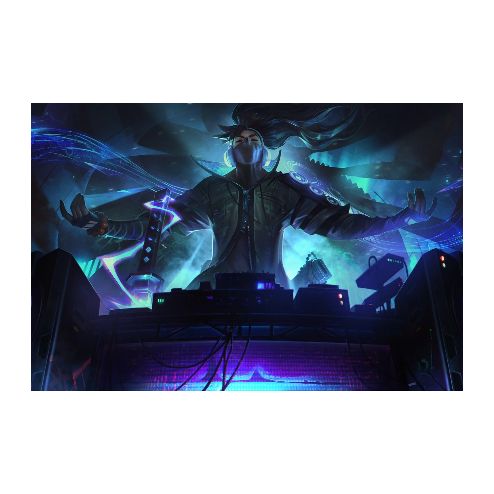 Neon DJ Samurai Wall Art