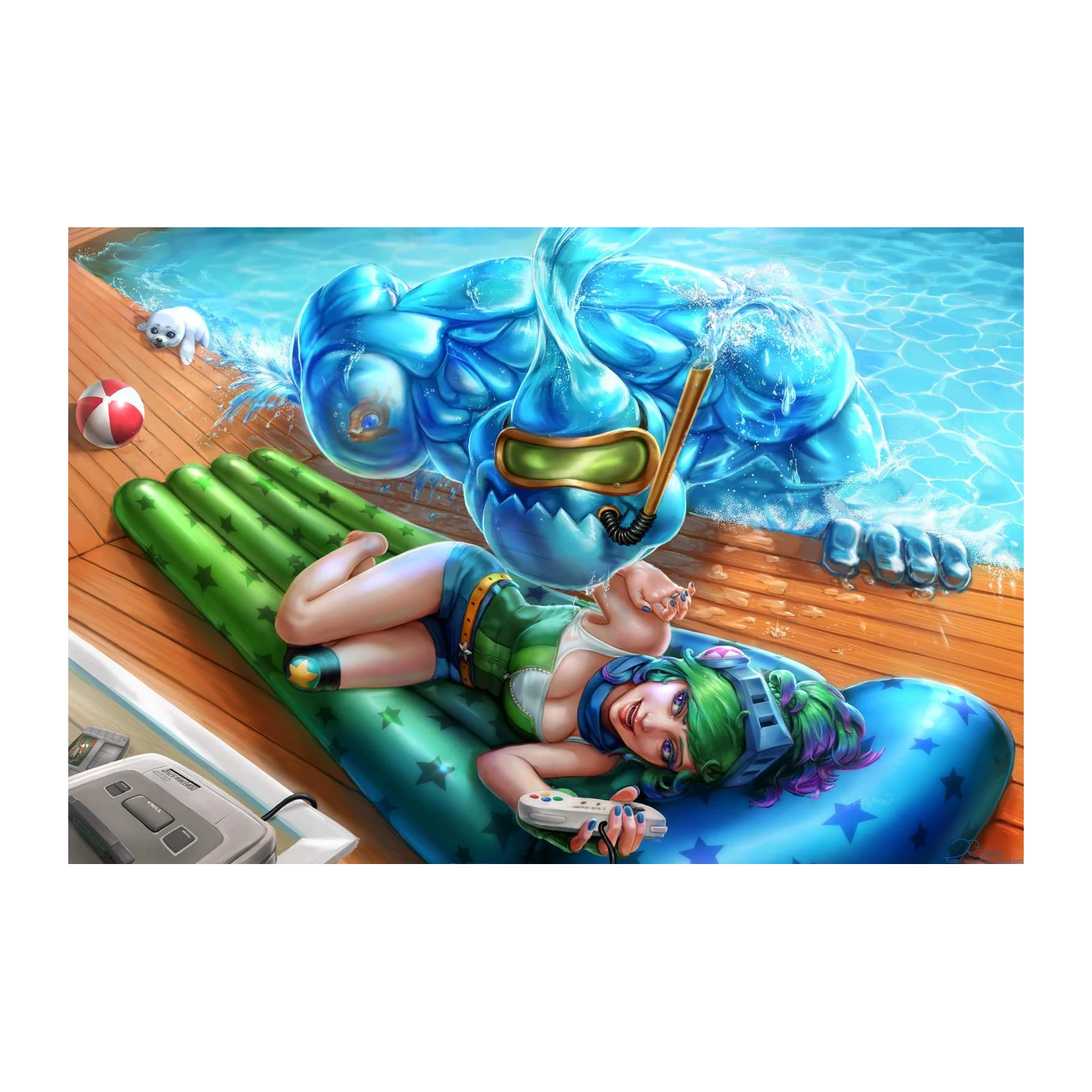 Gamer Girl Pool Vibes Fantasy Wall Art