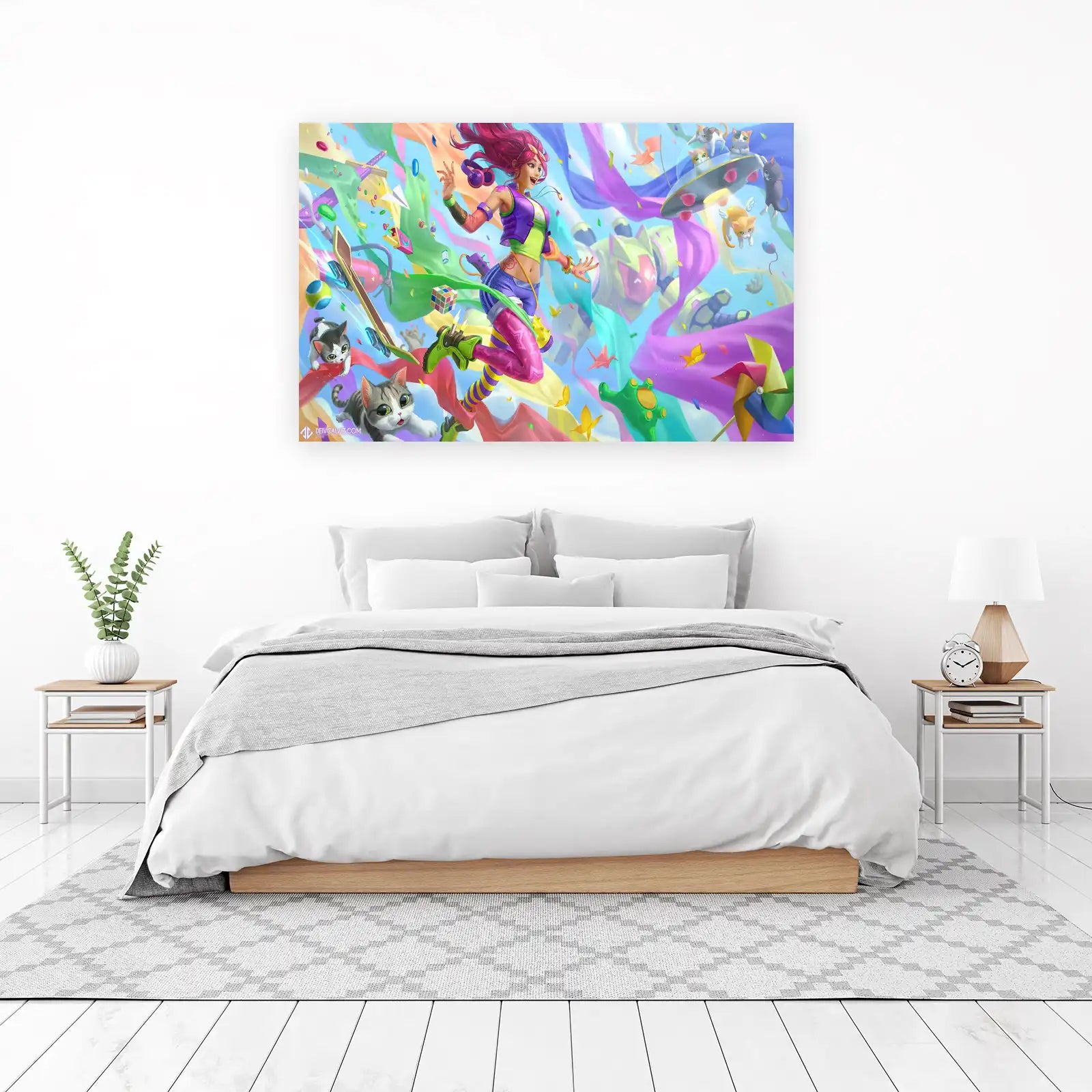 Vibrant Gamer Girl & Cats Wall Art