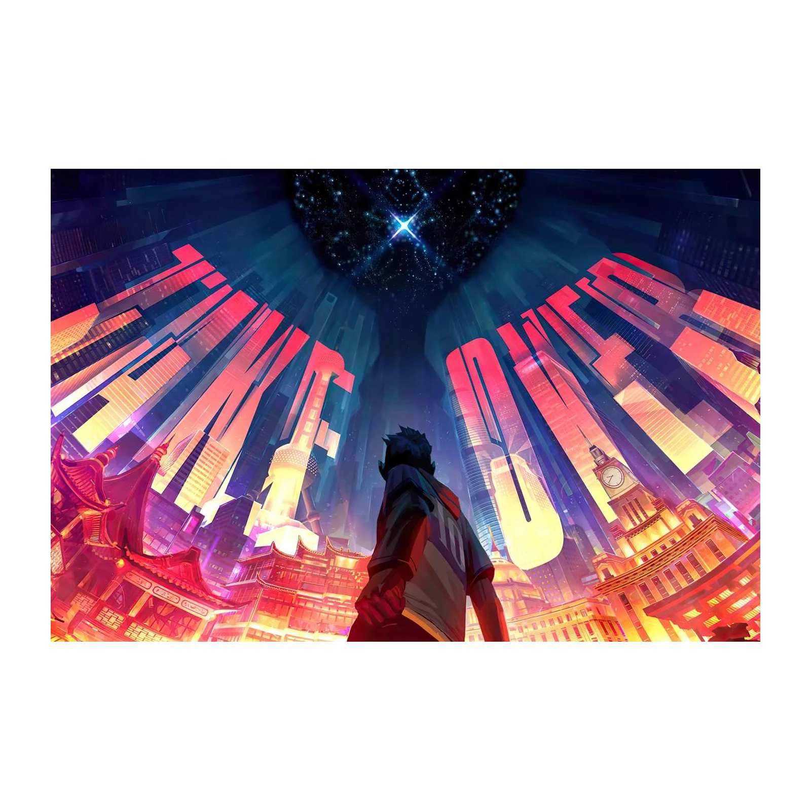 Cyberpunk Cityscape Anime Art Wall Art