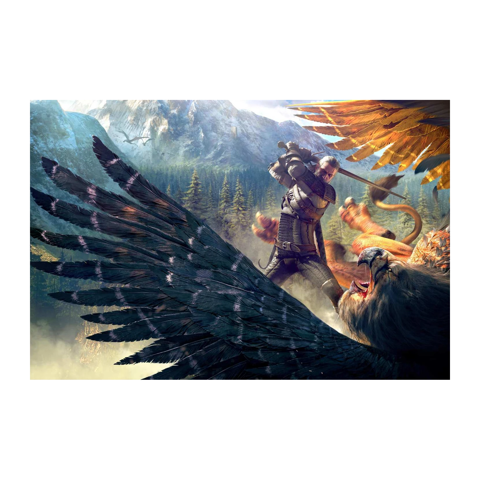 Epic Griffin Battle Witcher Wolf School Wall Art