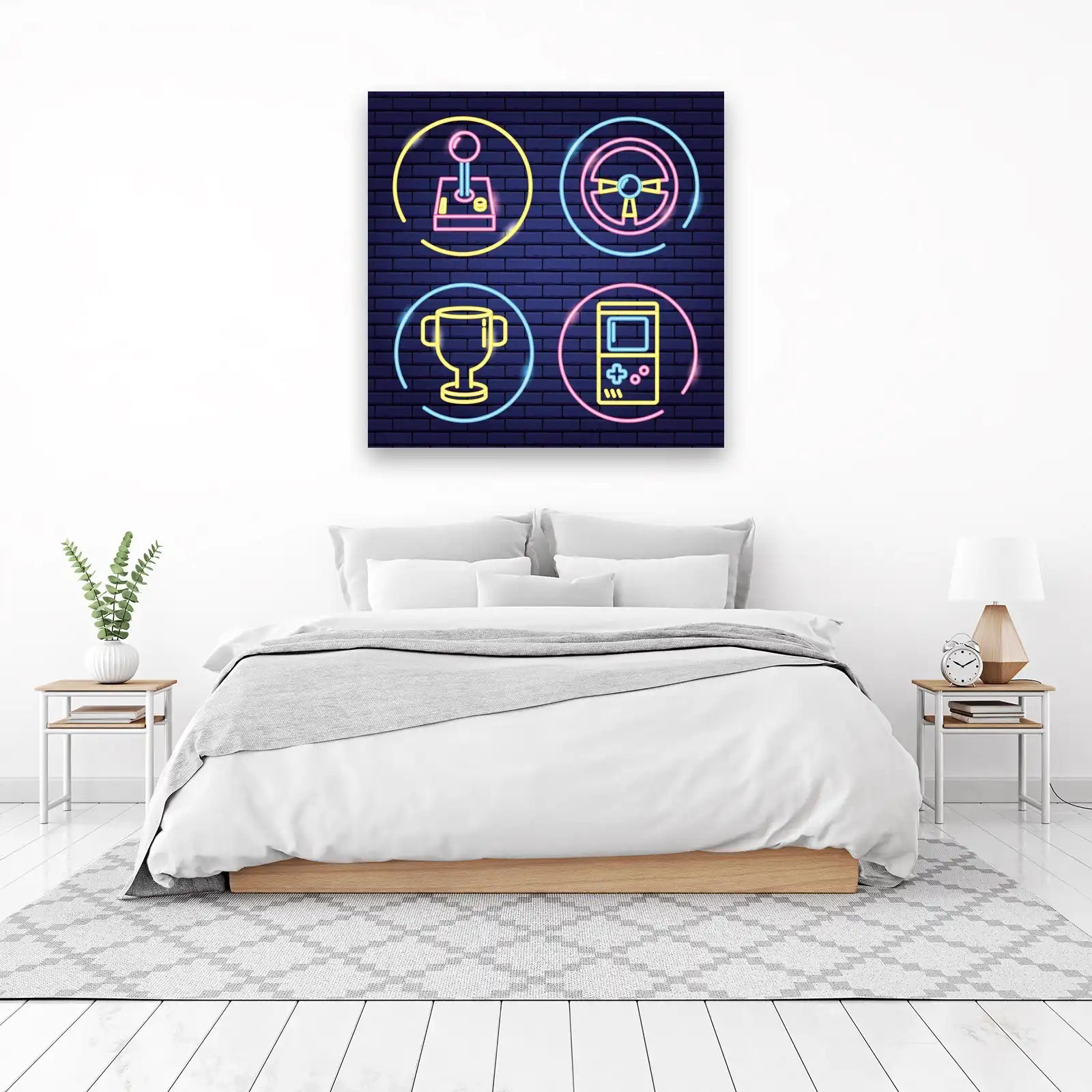 Neon Gaming Icons Wall Art