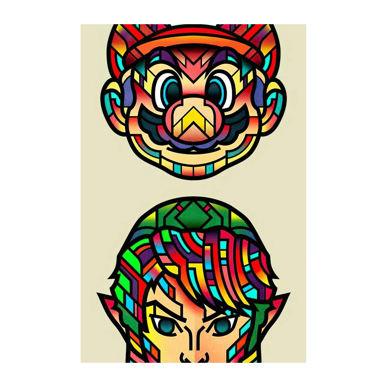 Vibrant Stained Glass Mario & Link Wall Art