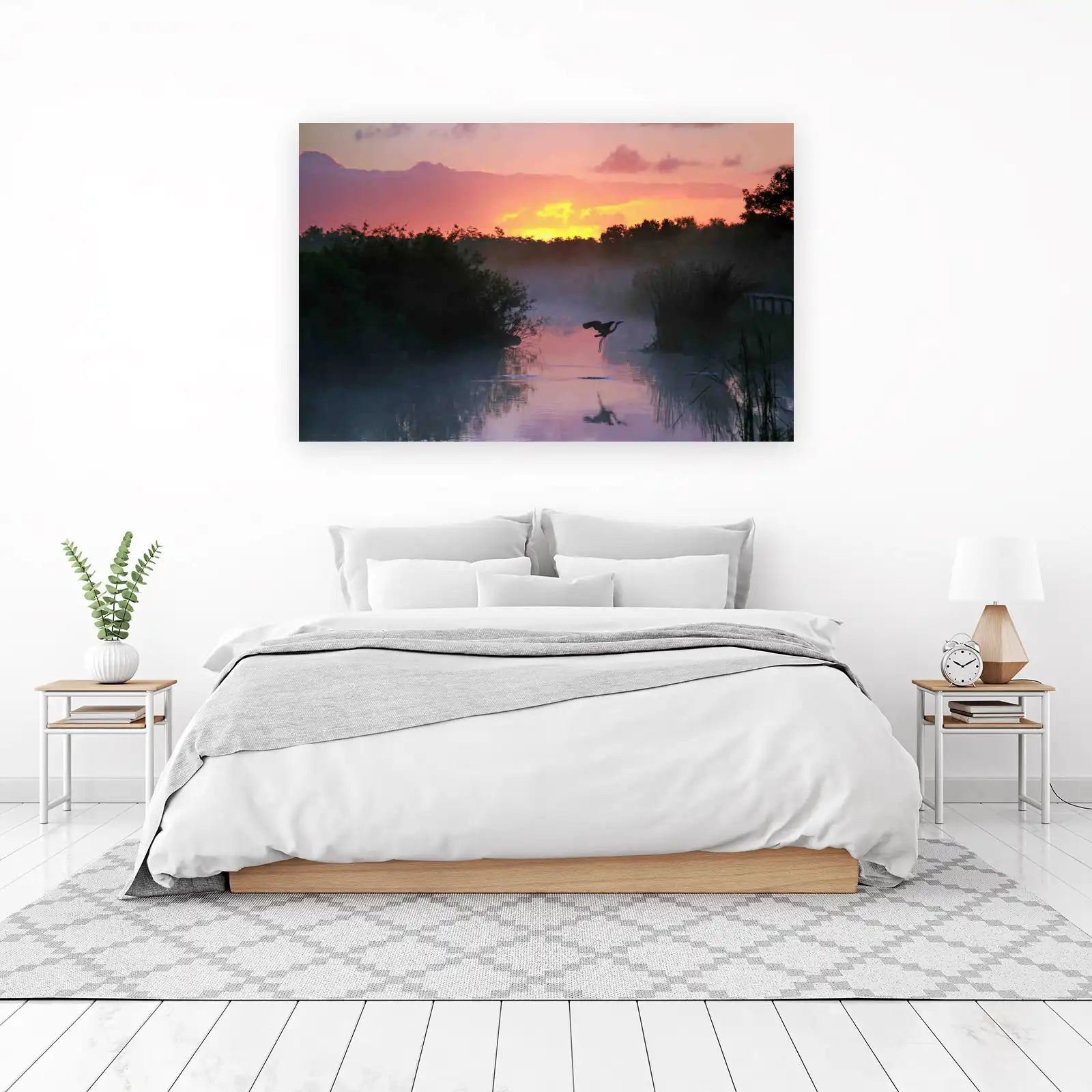 Serene Heron Sunset Wildlife Wall Art