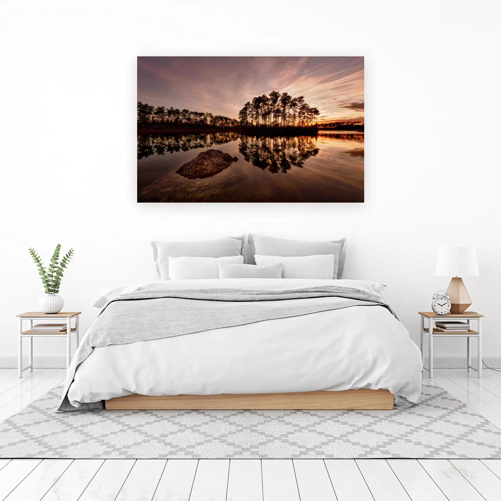 Serene Sunset Lake Trees Wall Art