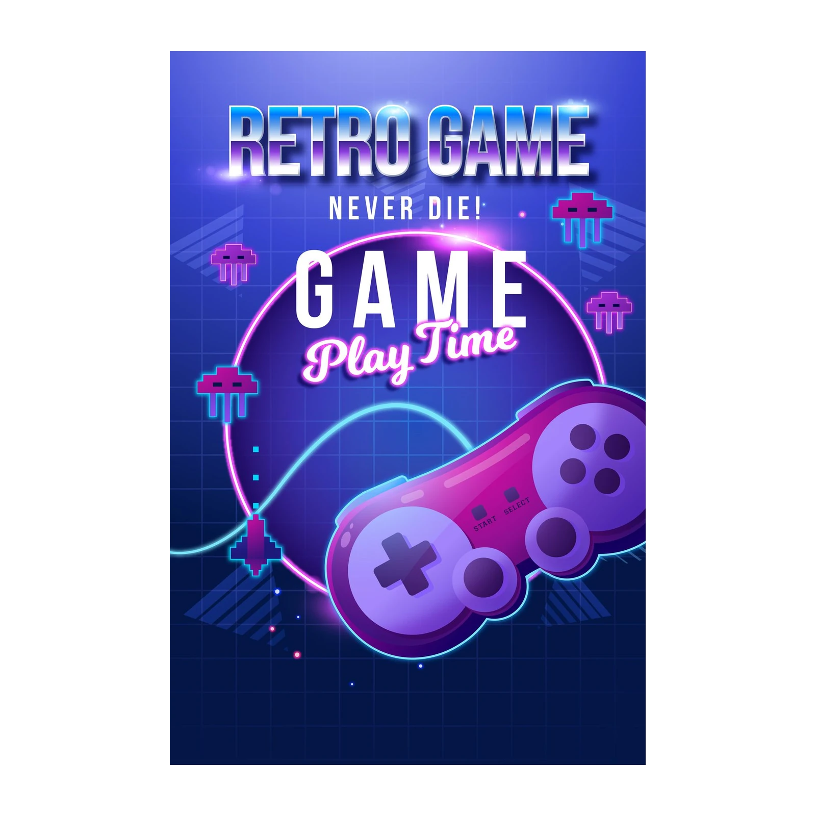 Retro Game Never Die Neon Controller Wall Art