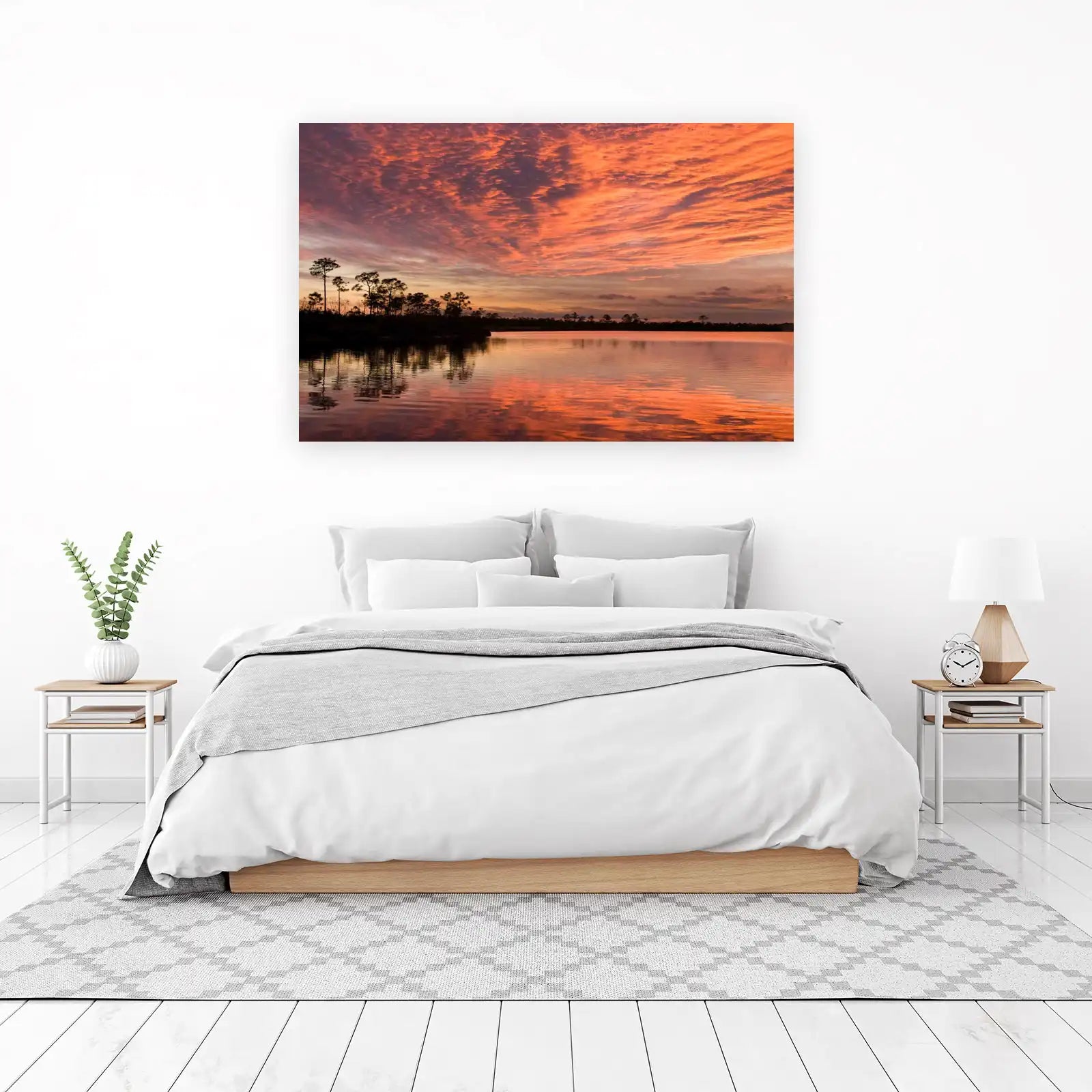 Fiery Sunset Lake Wall Art