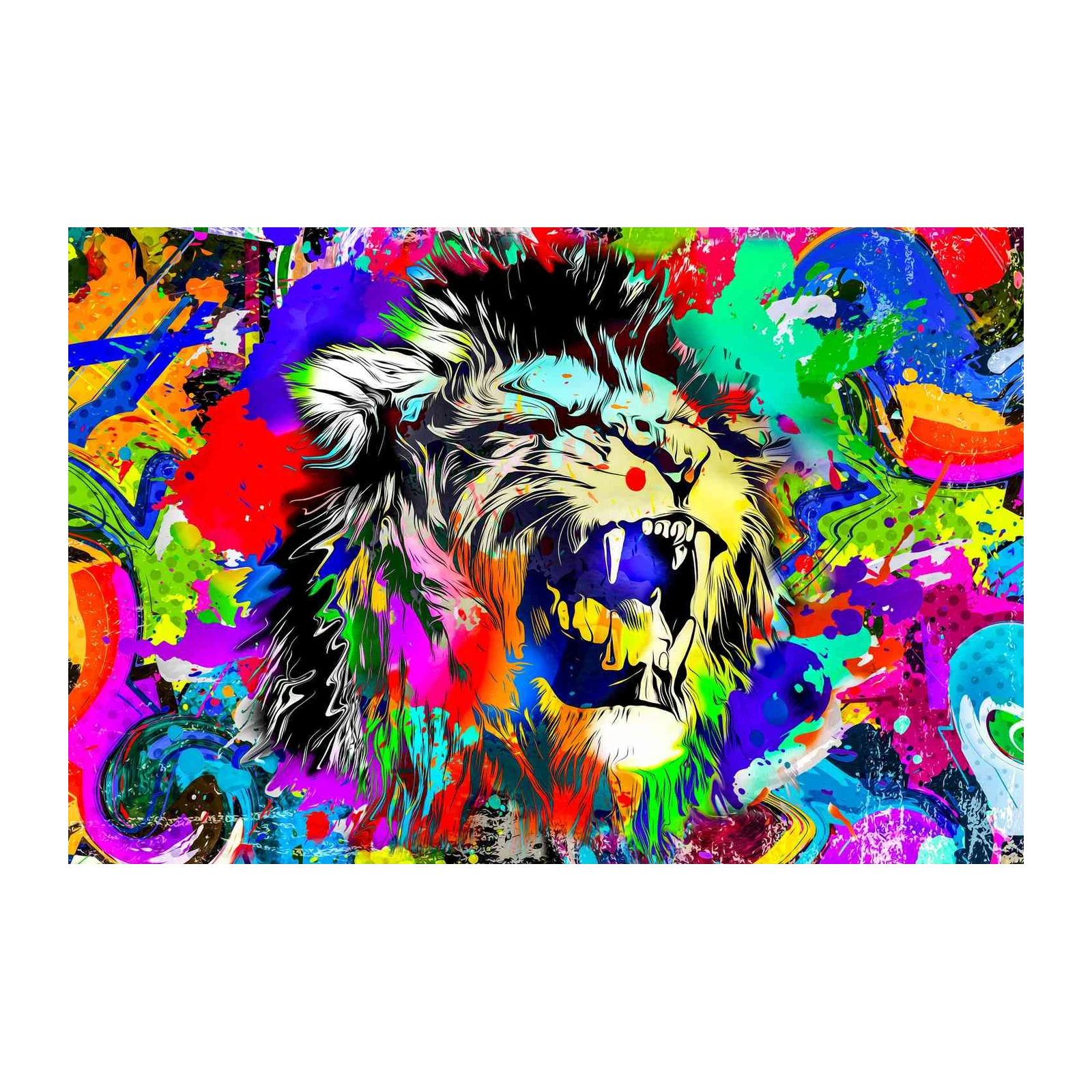 Vibrant Roaring Lion Graffiti Wall Art