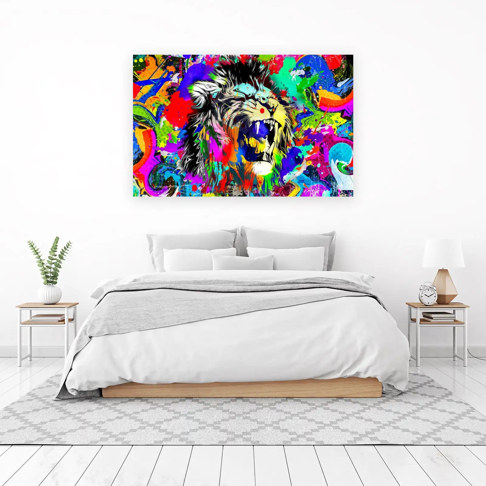 Vibrant Roaring Lion Graffiti Wall Art