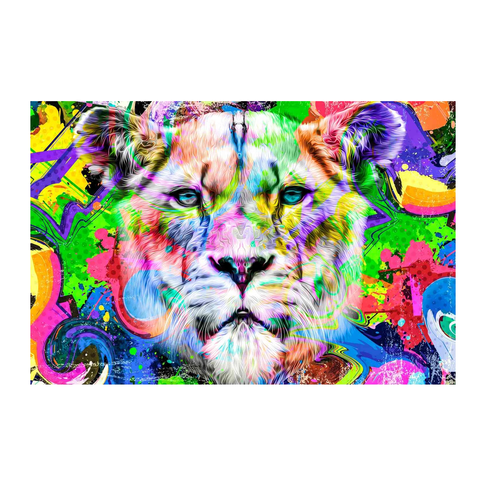 Vibrant Graffiti Lion Head Wall Art