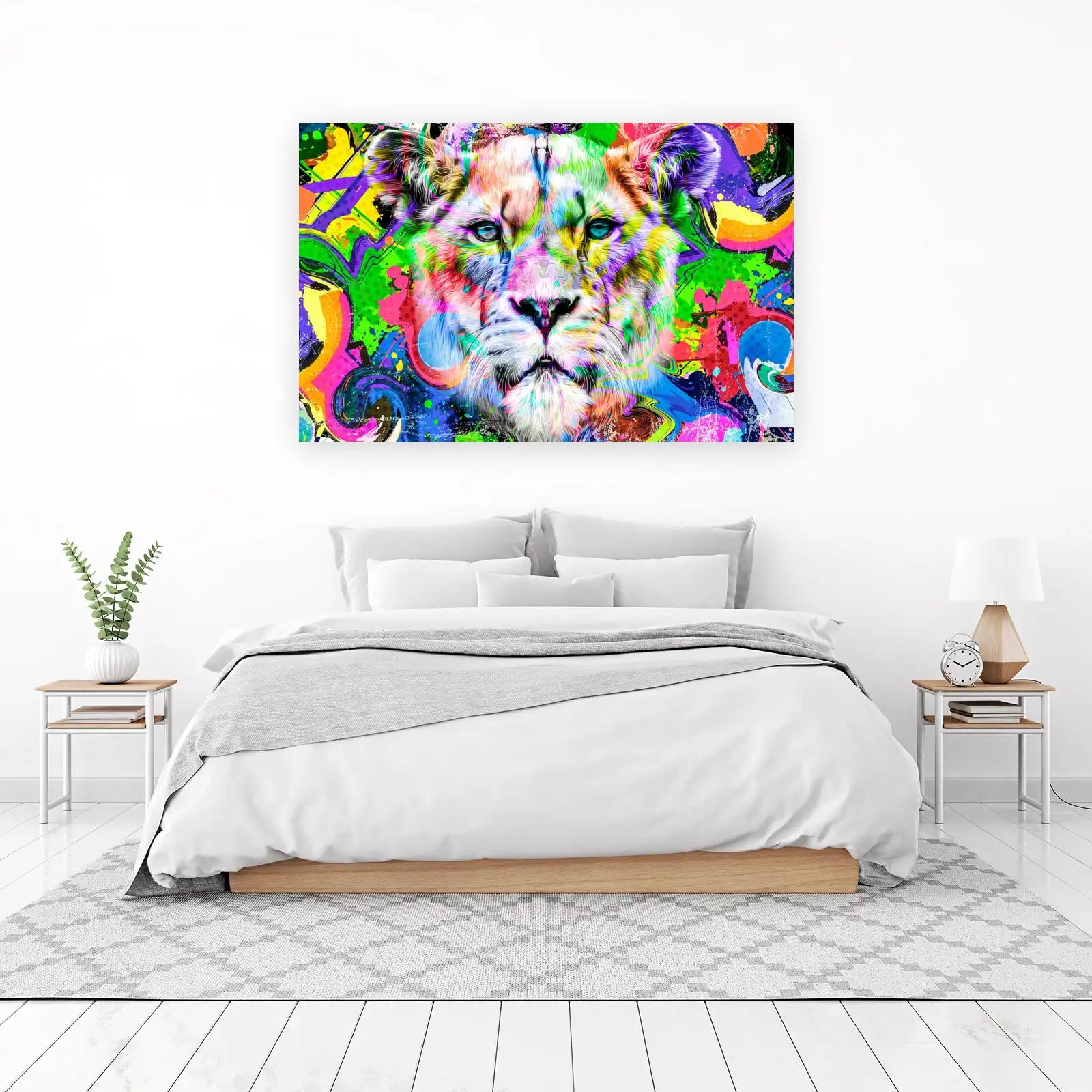 Vibrant Graffiti Lion Head Wall Art