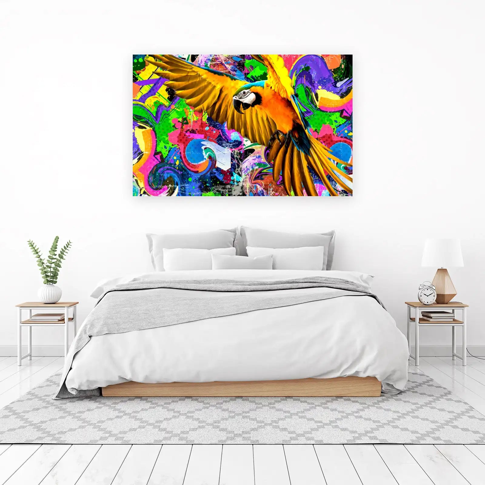 Vibrant Parrot Graffiti Wall Art