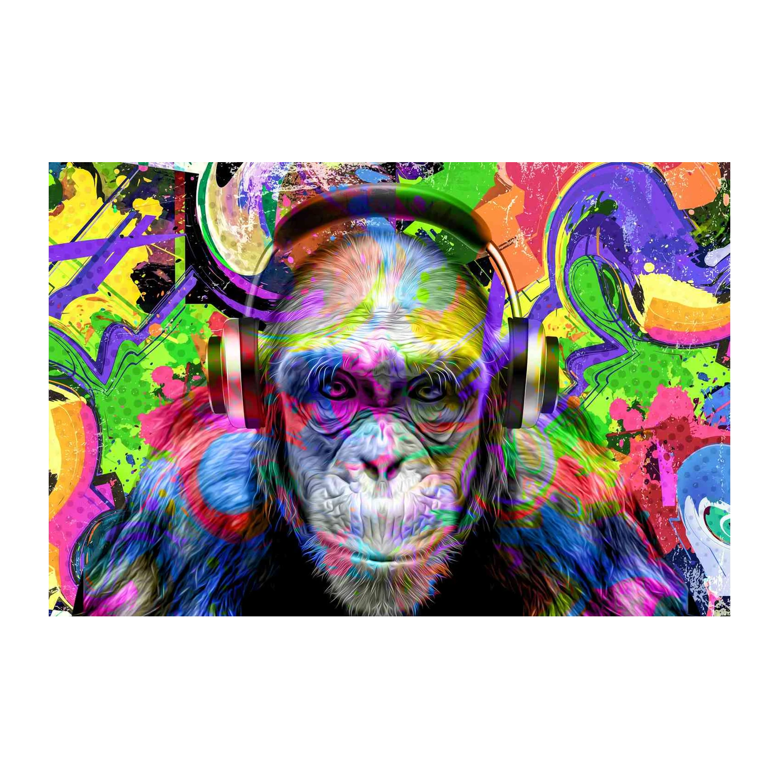 Vibrant Monkey Headphones Graffiti Wall Art