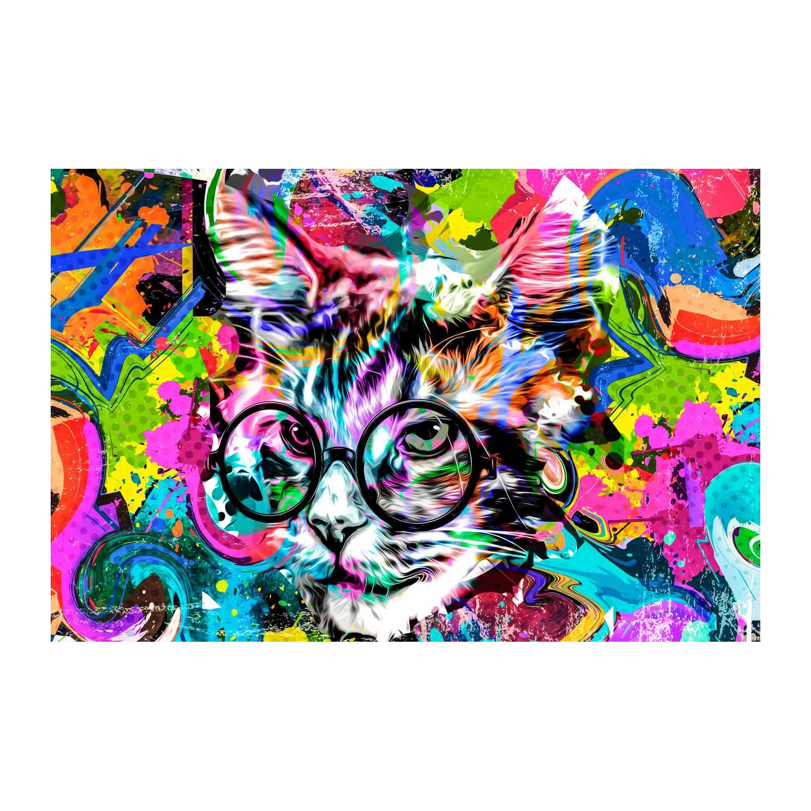 Vibrant Pop Art Cat With Glasses Wall Art